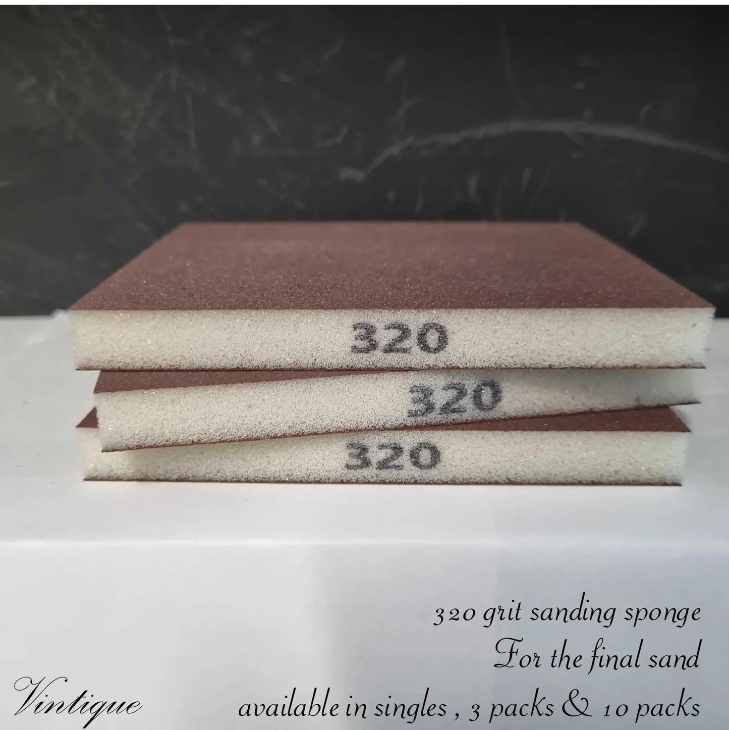 Abrasive Flexible Foam sanding Sponge pad-2 sided 320g 3 Pack - Vintique Concepts