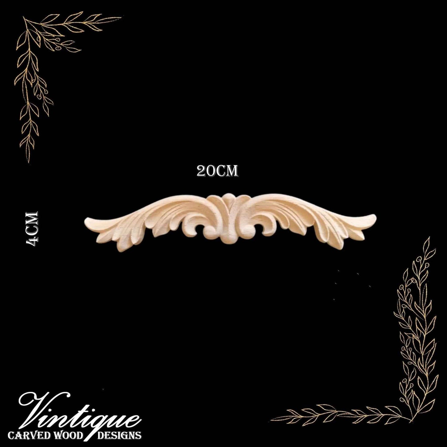 Alberts Feather carved wood Centre Applique 20cm x 4cm