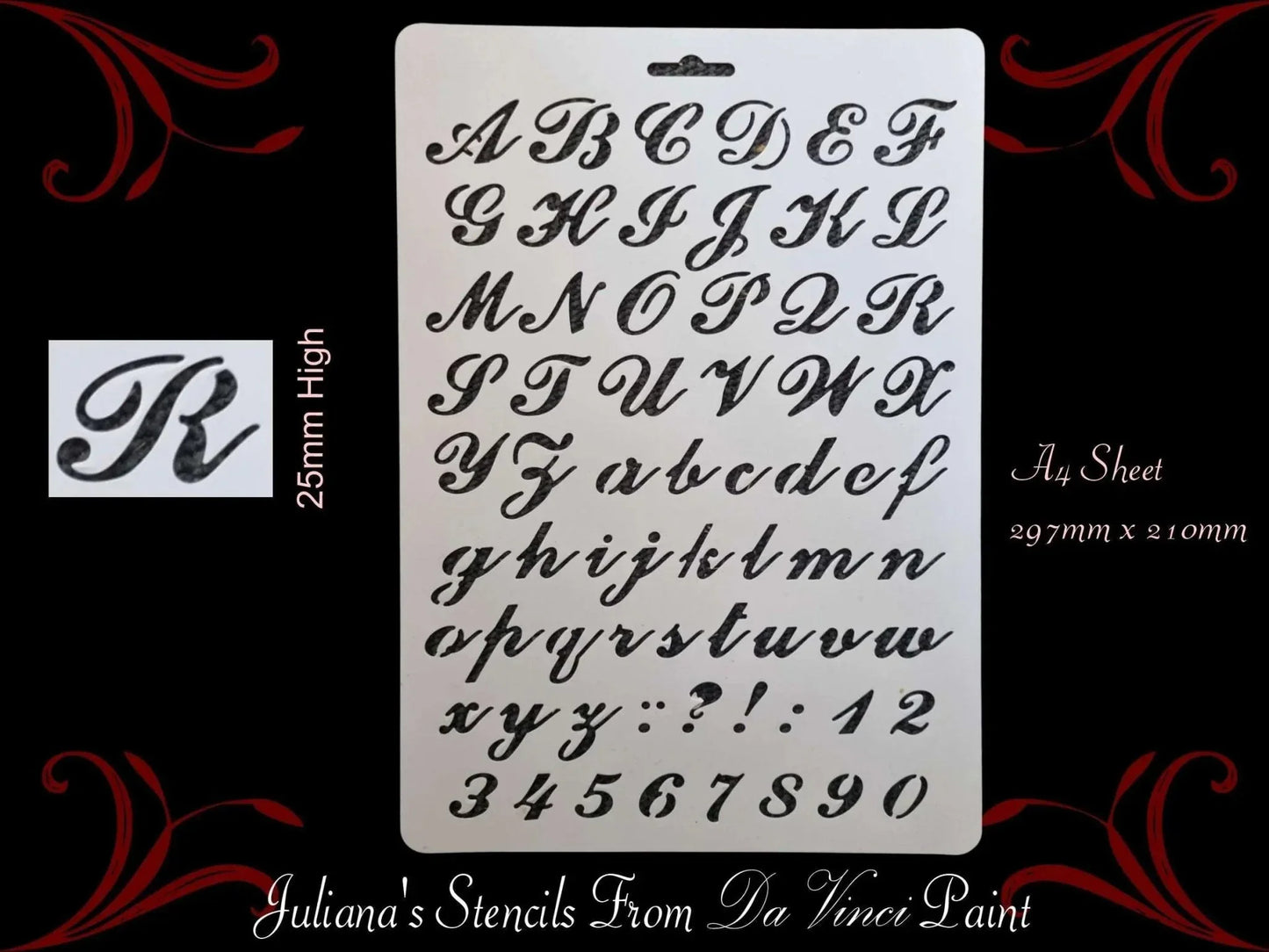 Alphabet Letters & Numbers SCRIPT FONT furniture paint stencil (20 mm high) - Vintique Concepts
