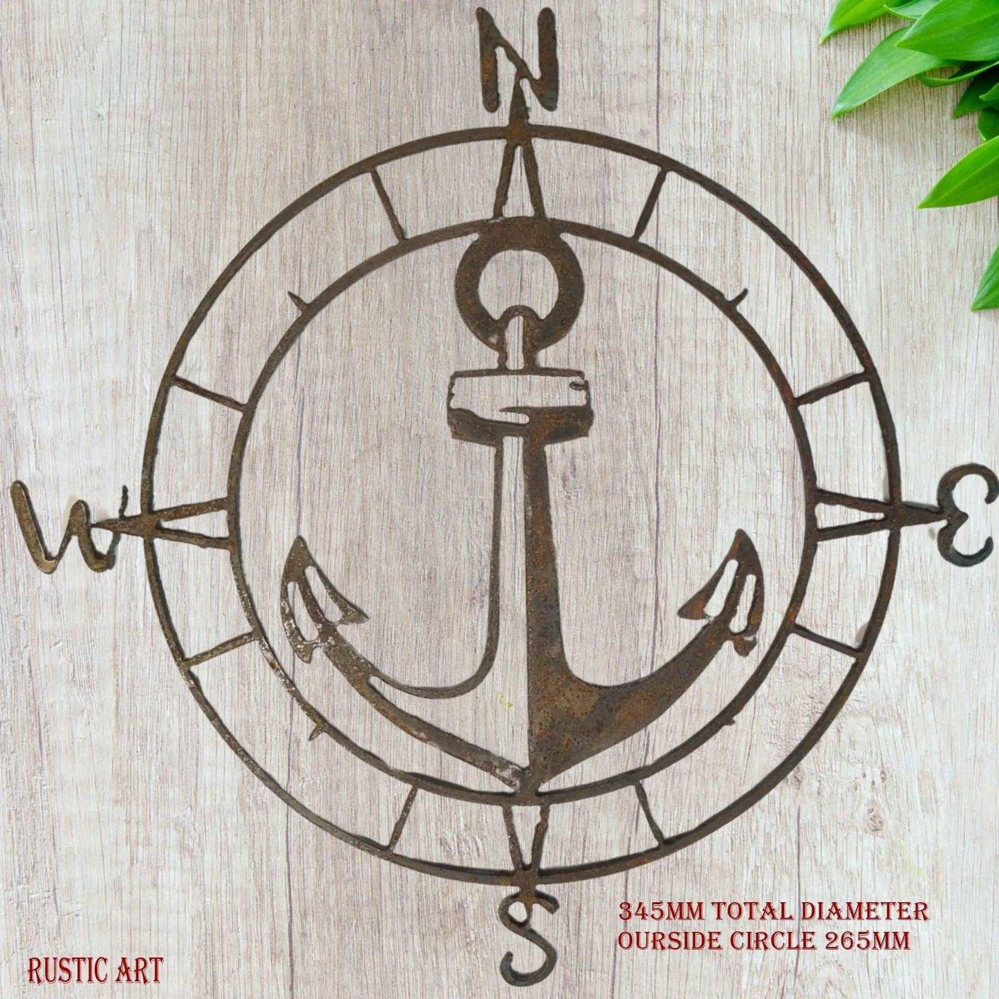 ANCHOR COMPASS -Corten Rusty metal art 345mm dia - Vintique Concepts