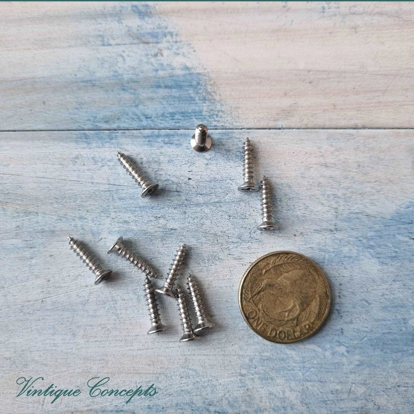 Anodised Silver wood screws 14mm (packet of 10) - Vintique Concepts