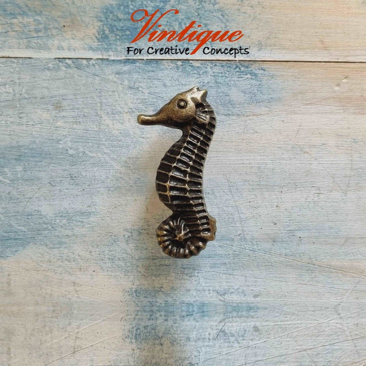 Antique Bronze Seahorse drawer or cabinet vintage knob 58mm x 28mm-Vintique Concepts