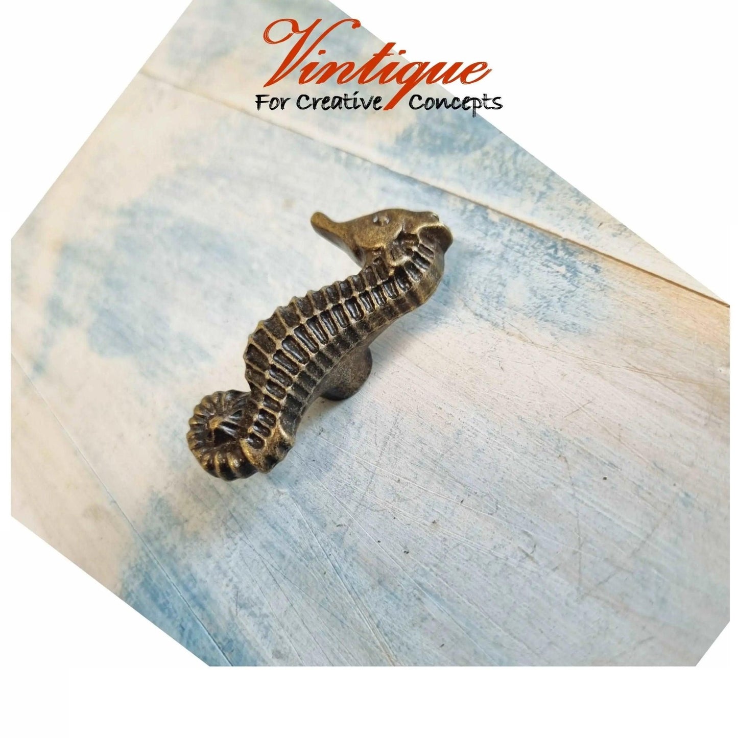 Antique Bronze Seahorse drawer or cabinet vintage knob 58mm x 28mm-Vintique Concepts