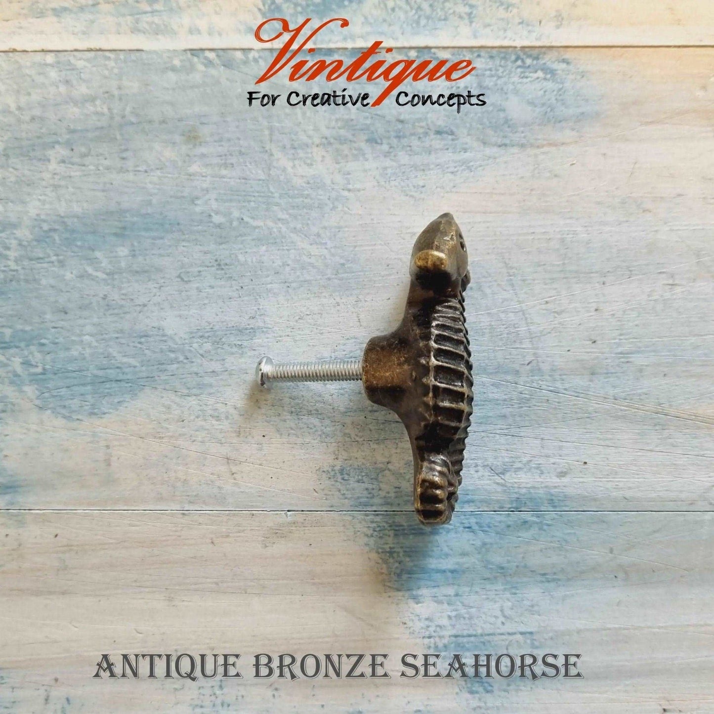 Antique Bronze Seahorse drawer or cabinet vintage knob 58mm x 28mm-Vintique Concepts