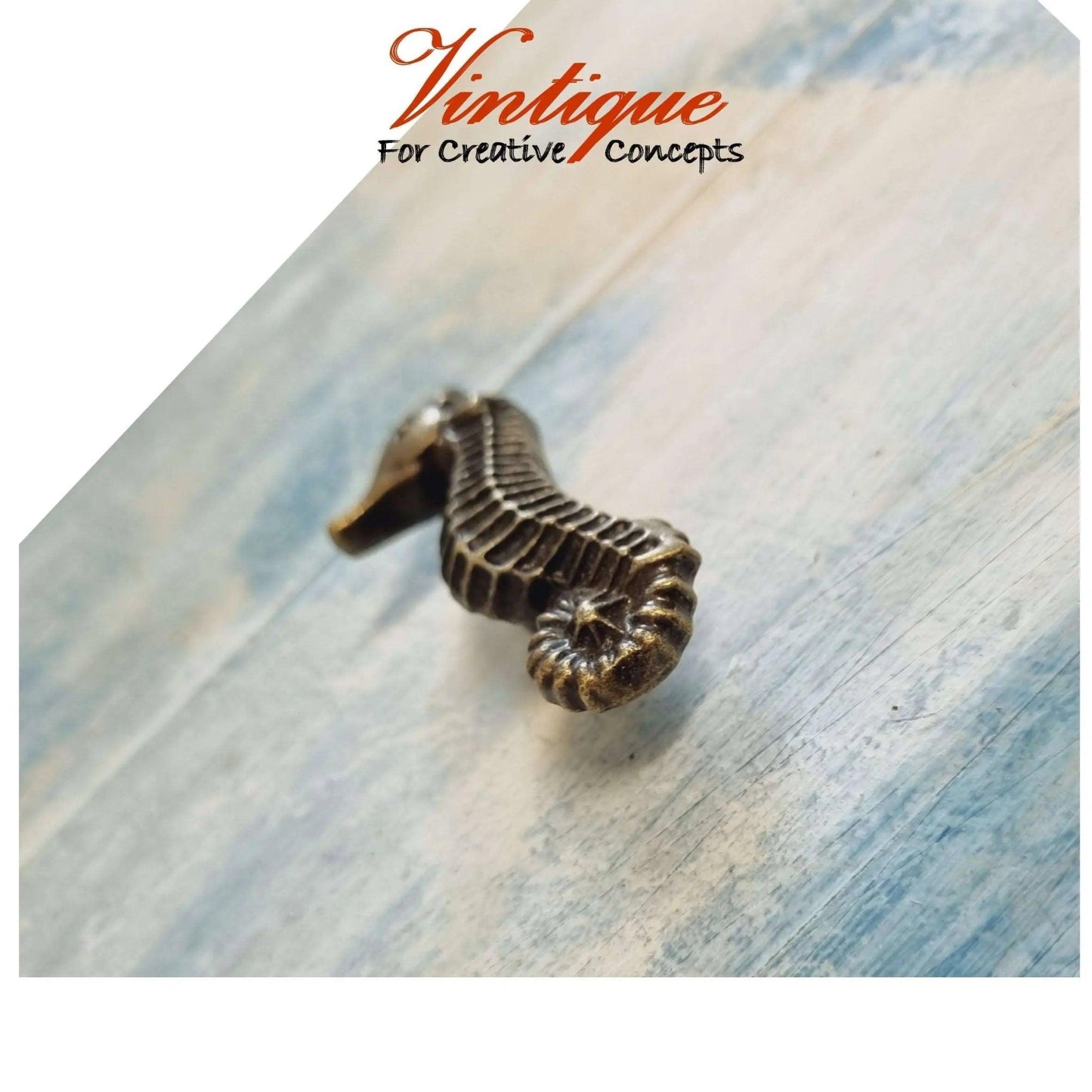 Antique Bronze Seahorse drawer or cabinet vintage knob 58mm x 28mm-Vintique Concepts