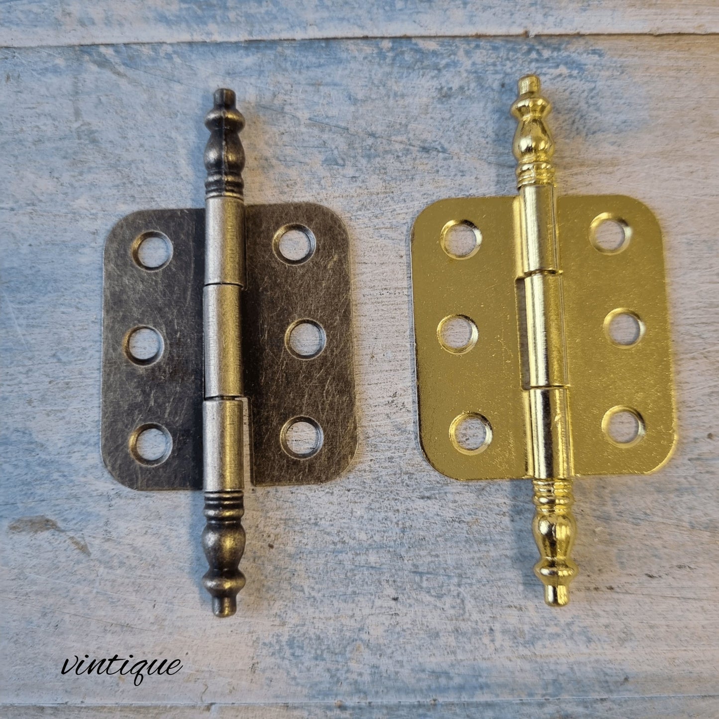 Antique Crown Butt Hinge for furniture 70mm long Gold (each)-Vintique Concepts