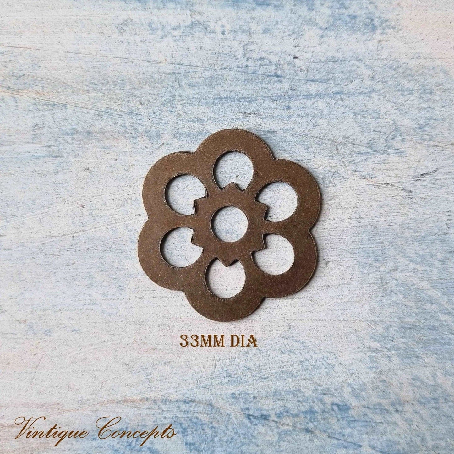 Antique Gold flower cover plate or washer for drawer knob 33mm dia-Vintique Concepts