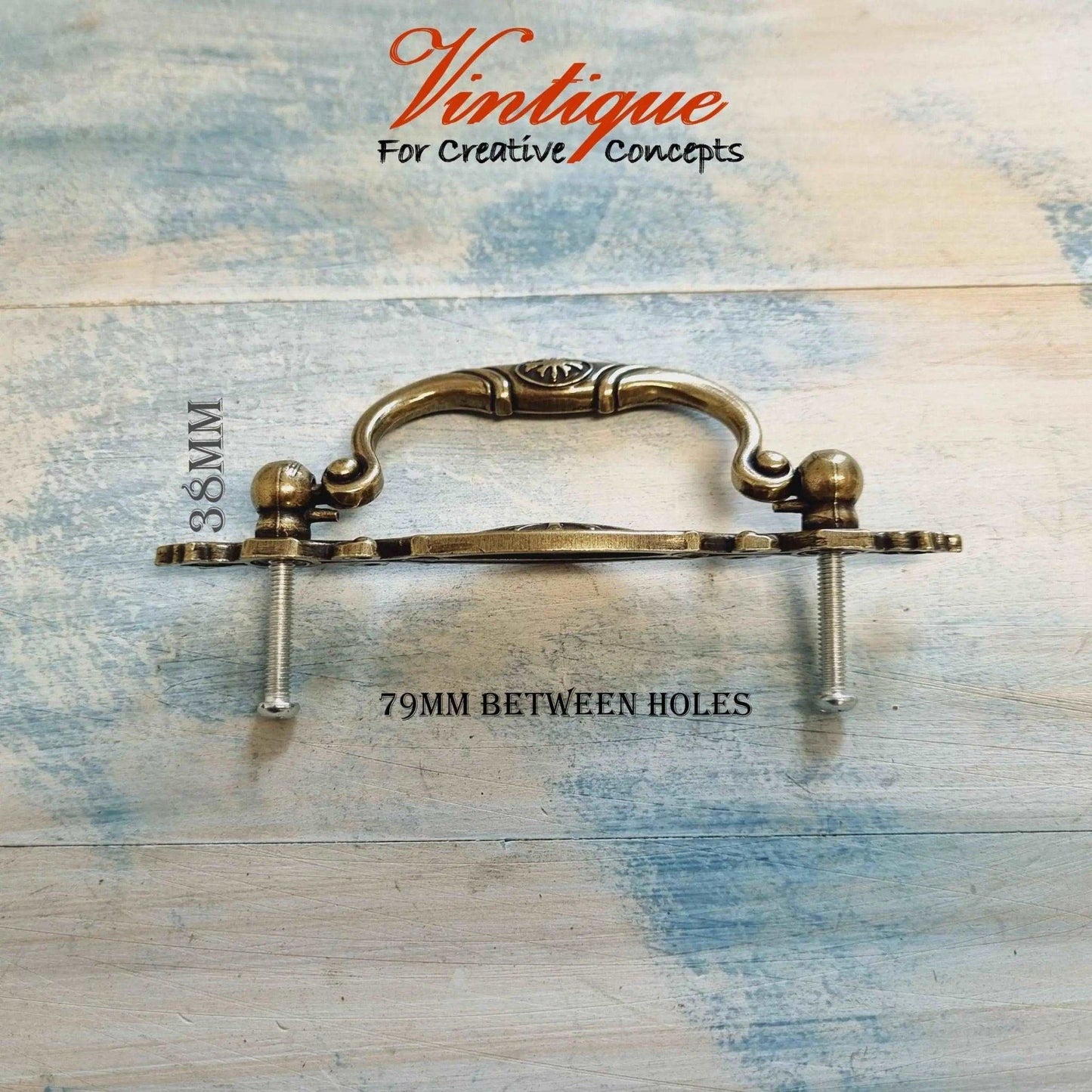 Antique gold ornate Swing furniture handle 115mm long-Vintique Concepts