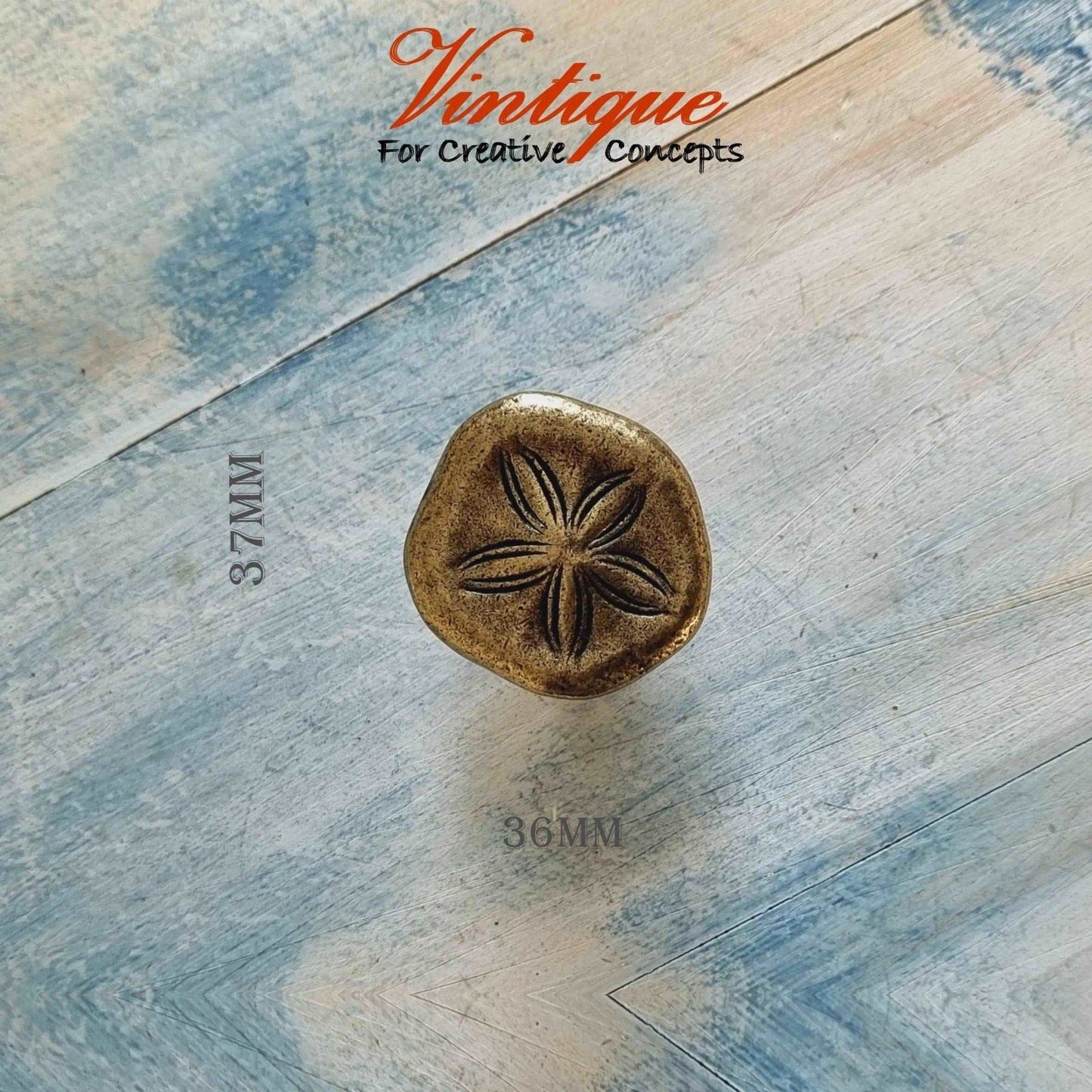 Antique Gold Rustic Flower 30mm Drawer or Cabinet Knob 37mm x 36mm-Vintique Concepts