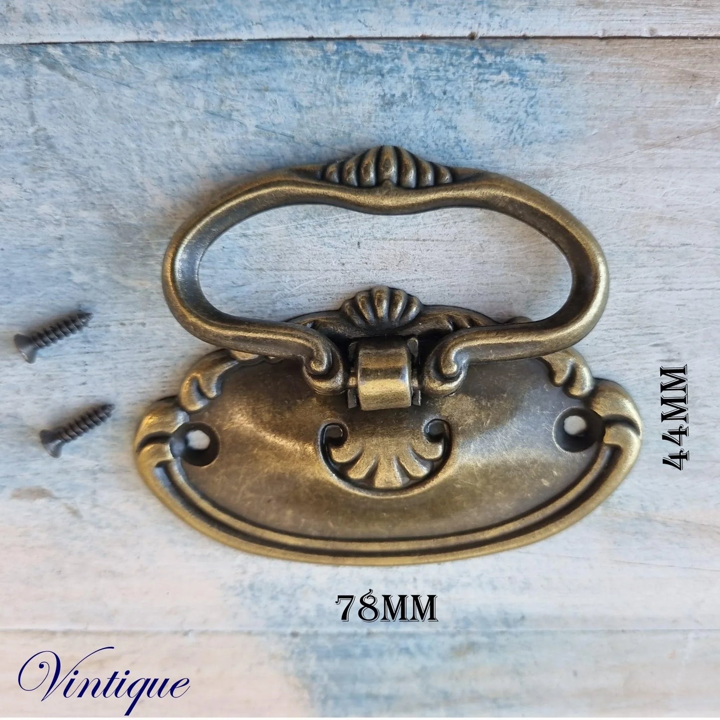 Antique Gold Scallop Swing Bail Cabinet or drawer handle - Vintique Concepts