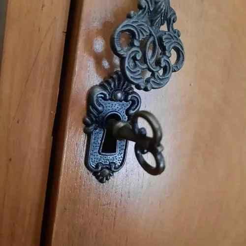 Antique Bronze Latch Lock Set with Key and Escutcheon - Vintique Concepts