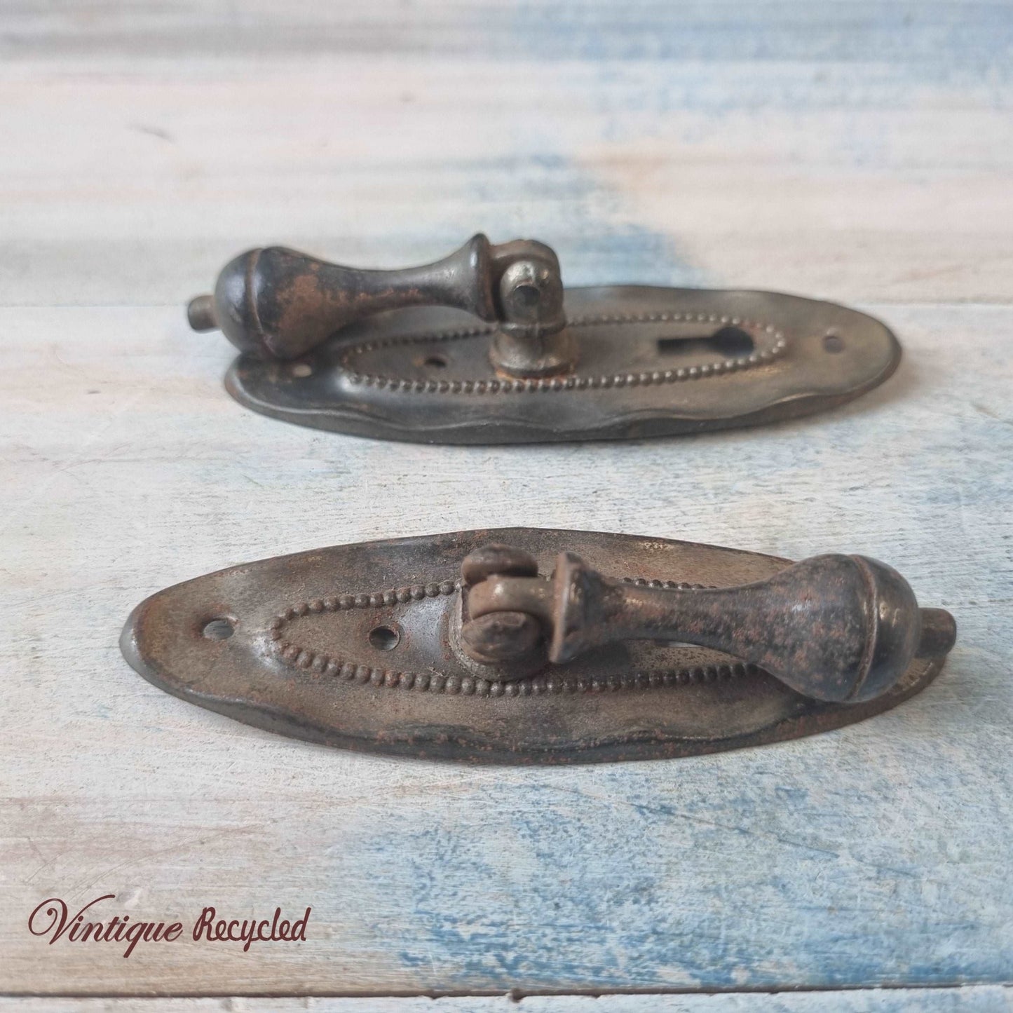 antique teardrop Drawer Drop handle with keyhole (pair)-Vintique Concepts