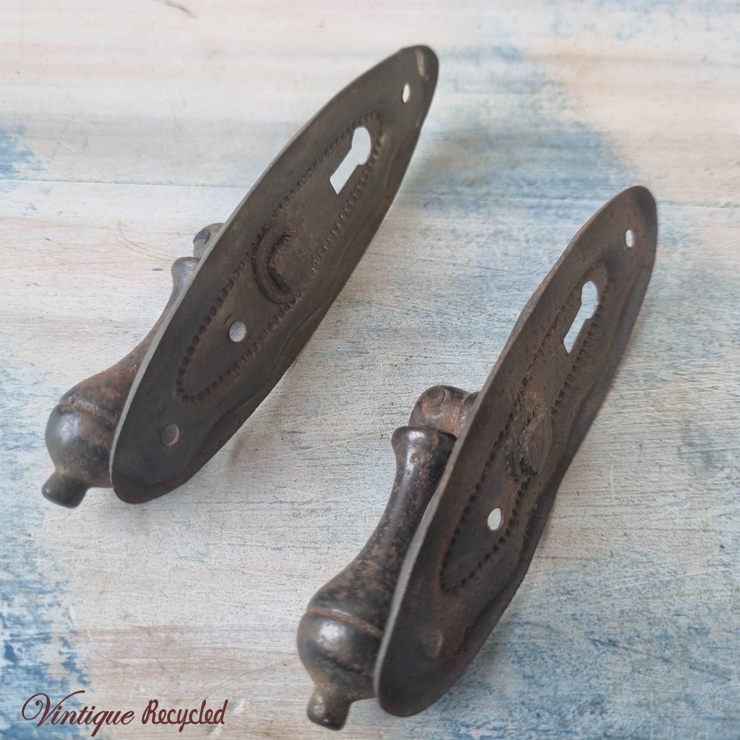 antique teardrop Drawer Drop handle with keyhole (pair)-Vintique Concepts