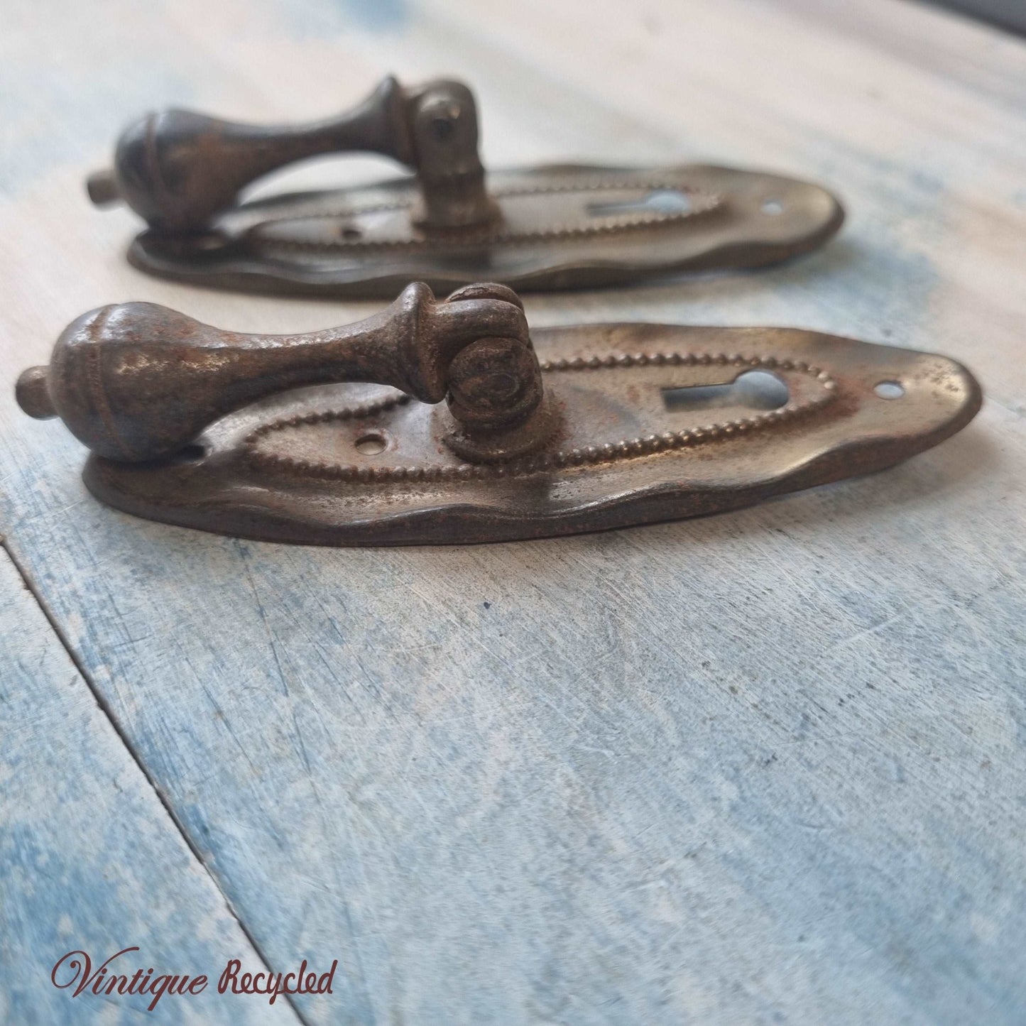 antique teardrop Drawer Drop handle with keyhole (pair)-Vintique Concepts