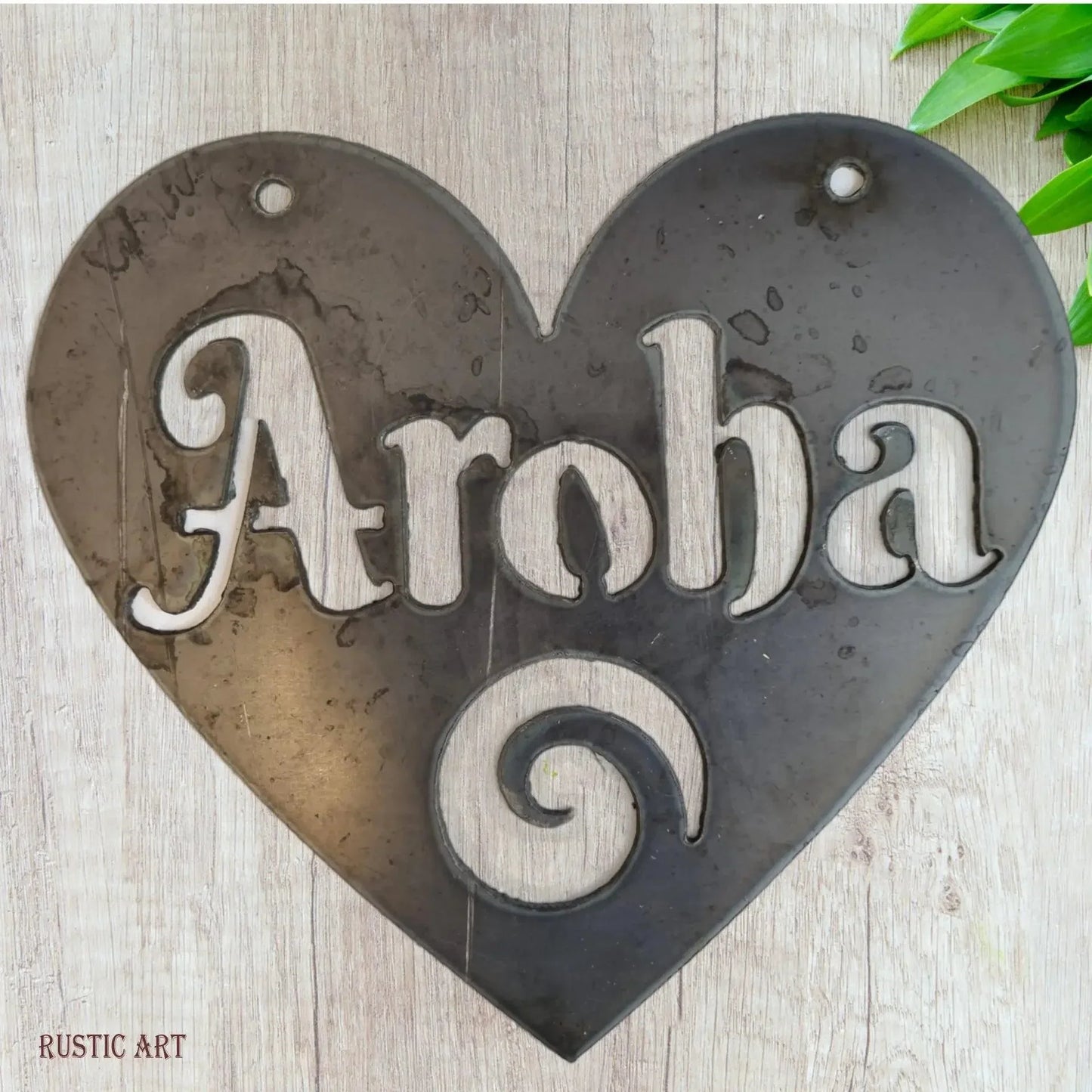 AROHA Corten Metal Art - Maori Love Heart 318mm x 295mm Rusty Design - Vintique Concepts