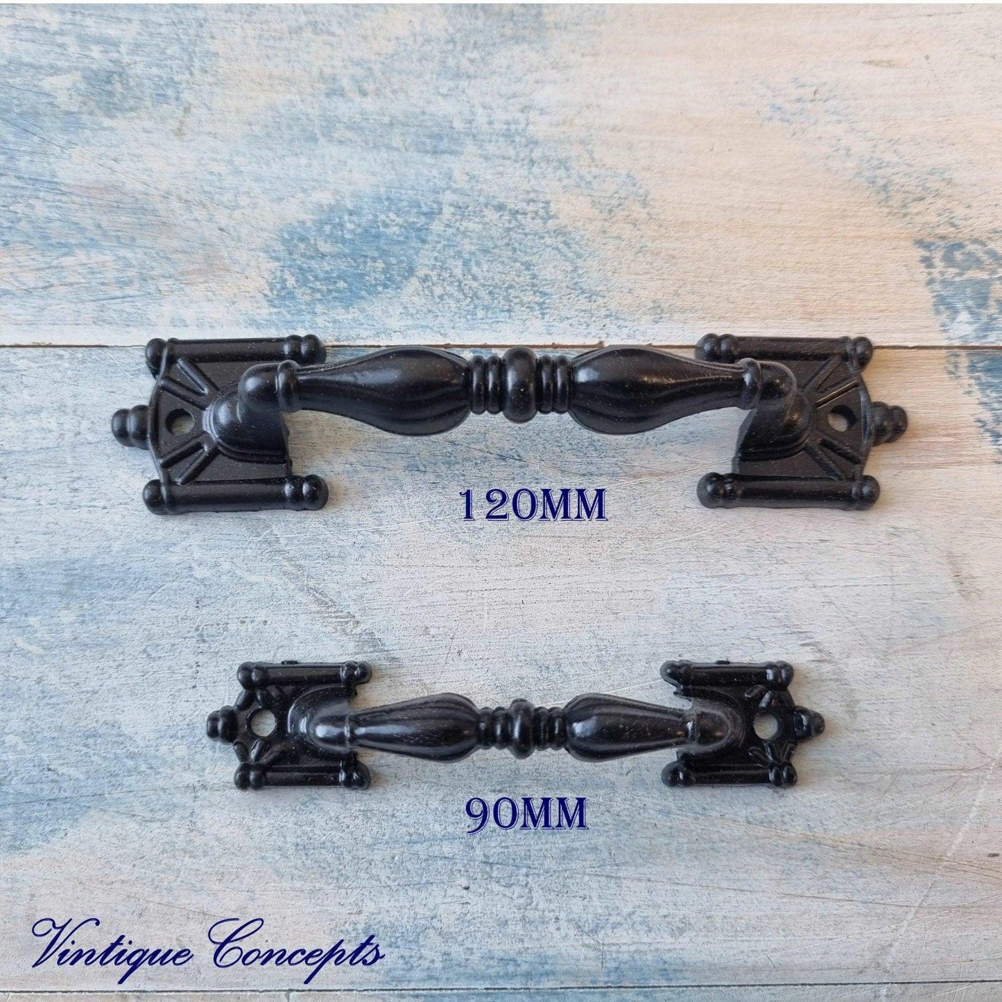 BLACK Edwardian Cabinet or drawer handle 90mm - Vintique Concepts