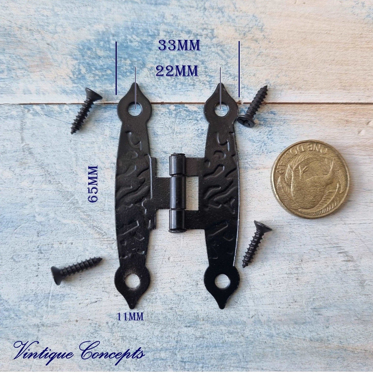 Black H-Type ornimental spearhead Hinge 65mm x 33mm-Vintique Concepts