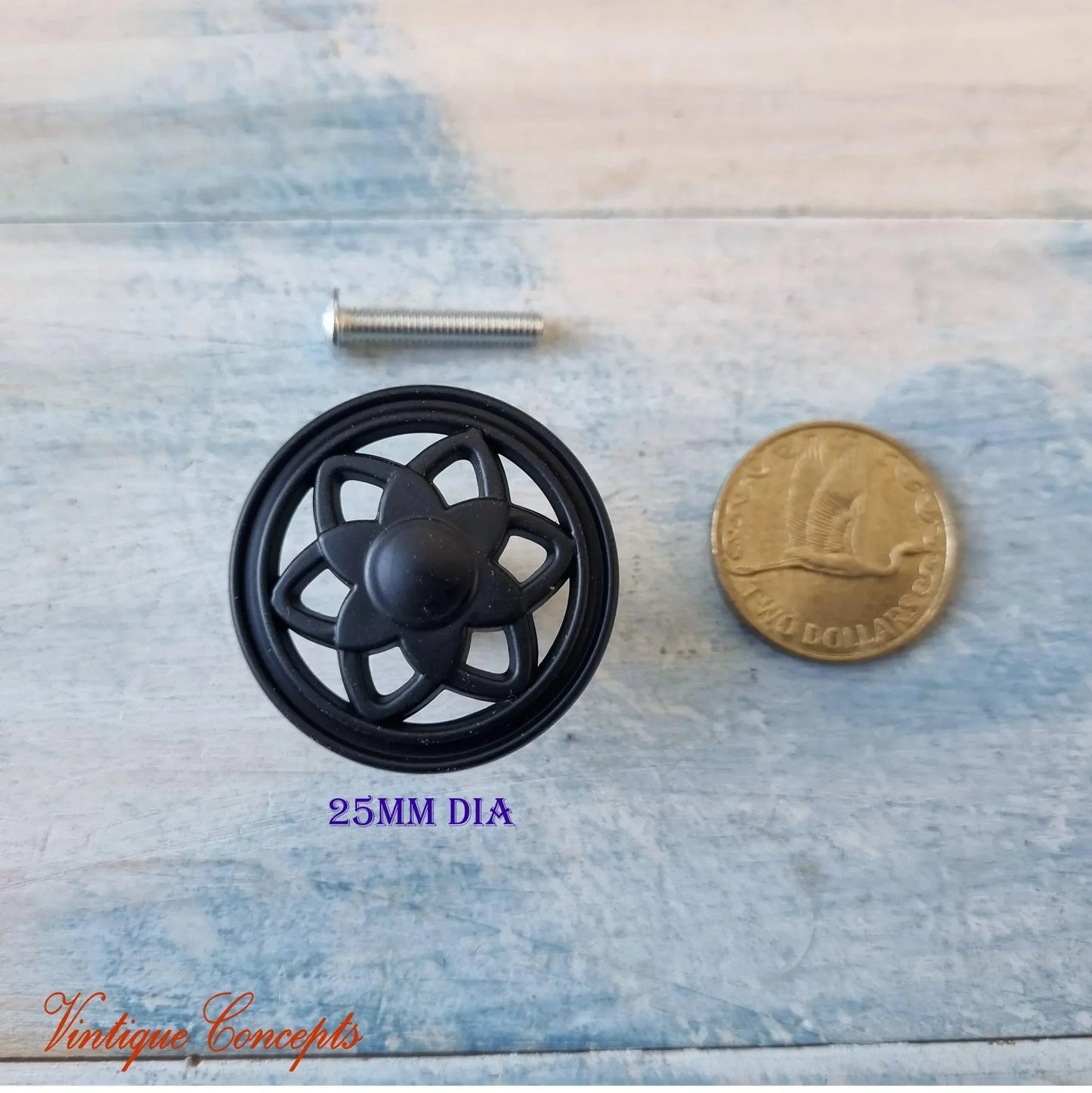 Black Hardened acrylic Flower 35mm cabinet or drawer Knob - Vintique Concepts