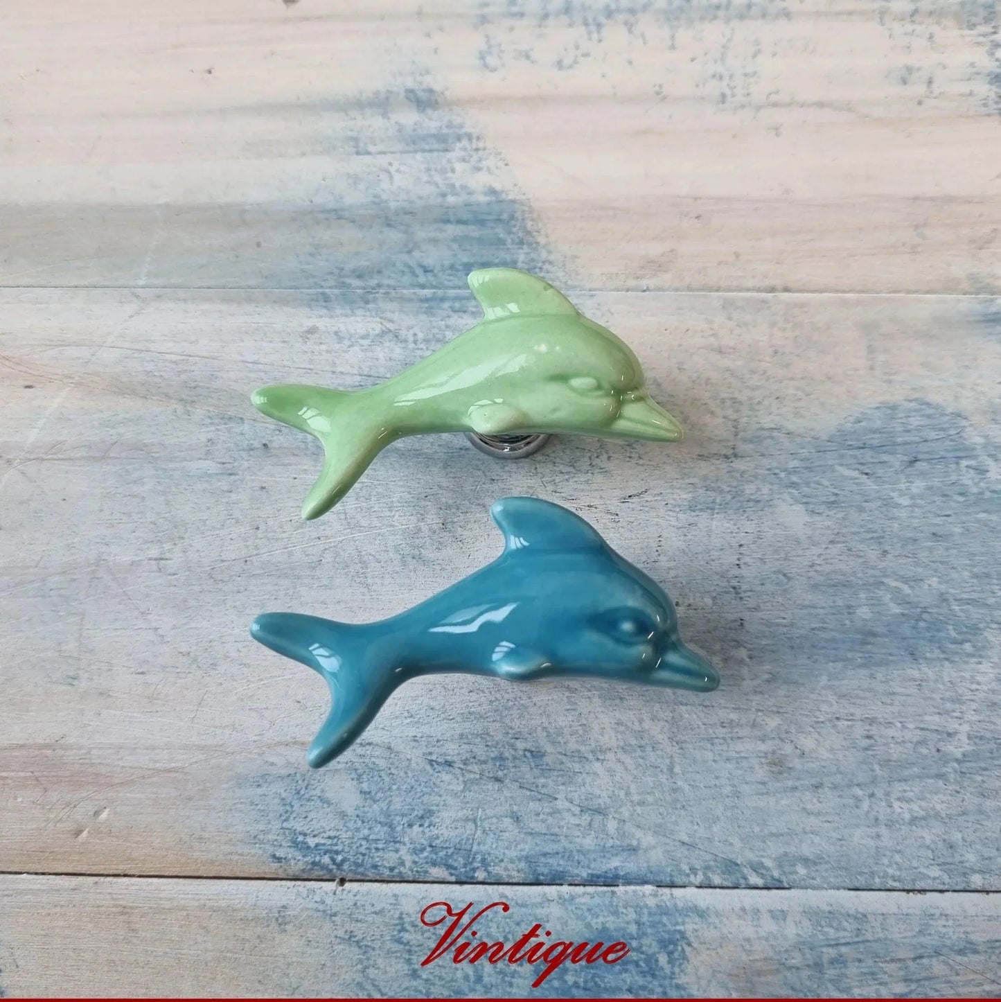 BLUE DOLPHIN Ceramic Cabinet Drawer Knob 61 x 28mm - Vintique Concepts