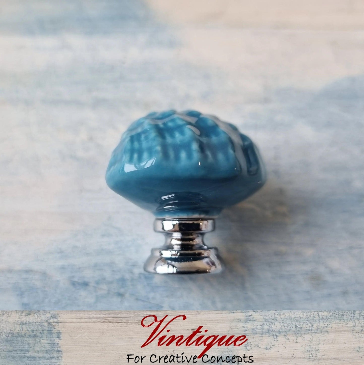 BLUE SCALLOP SHELL Ceramic Cabinet Drawer Knob 35mm x 33mm-Vintique Concepts