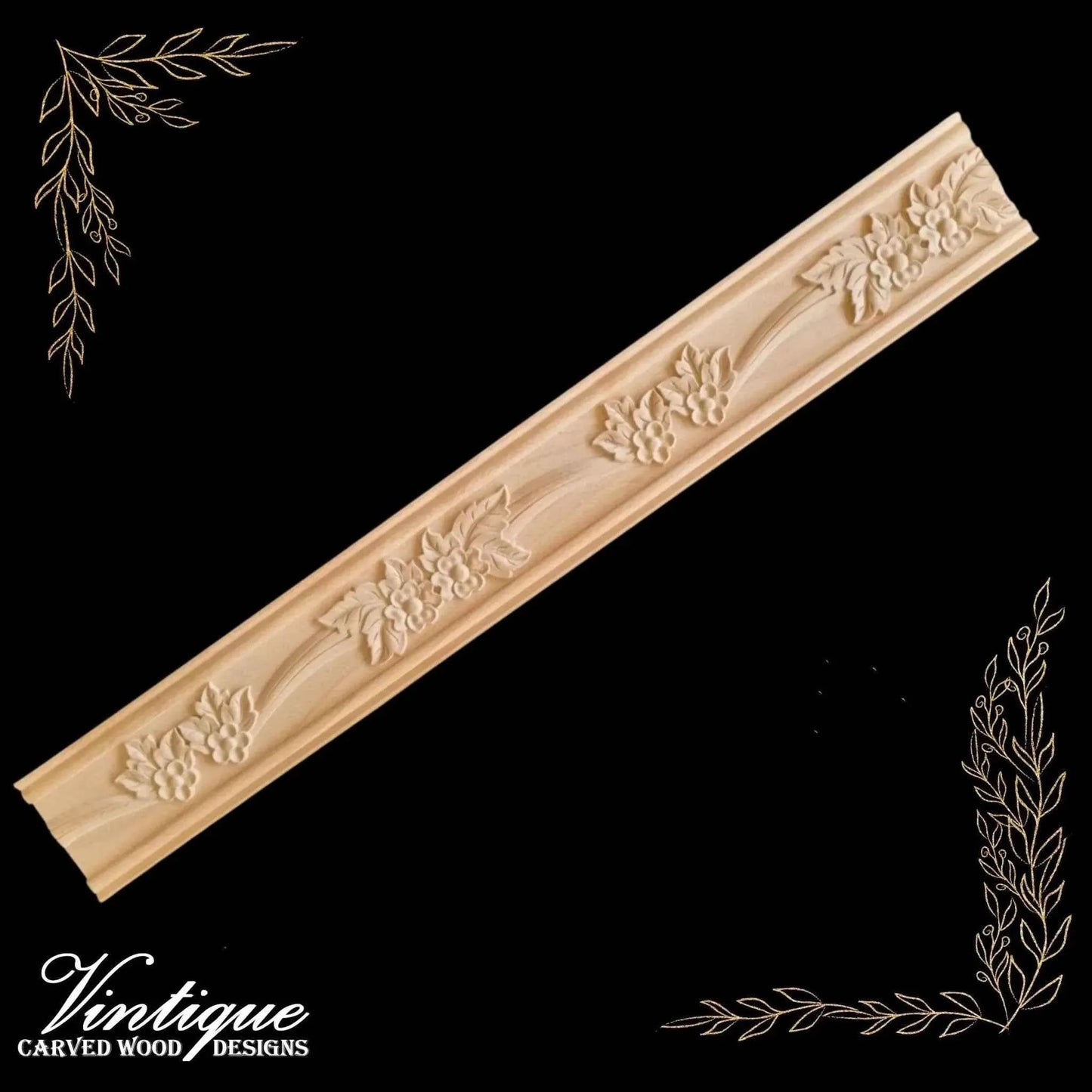 Bouquet & Ribbon wood border trim moulding 80mm wide - Vintique Concepts