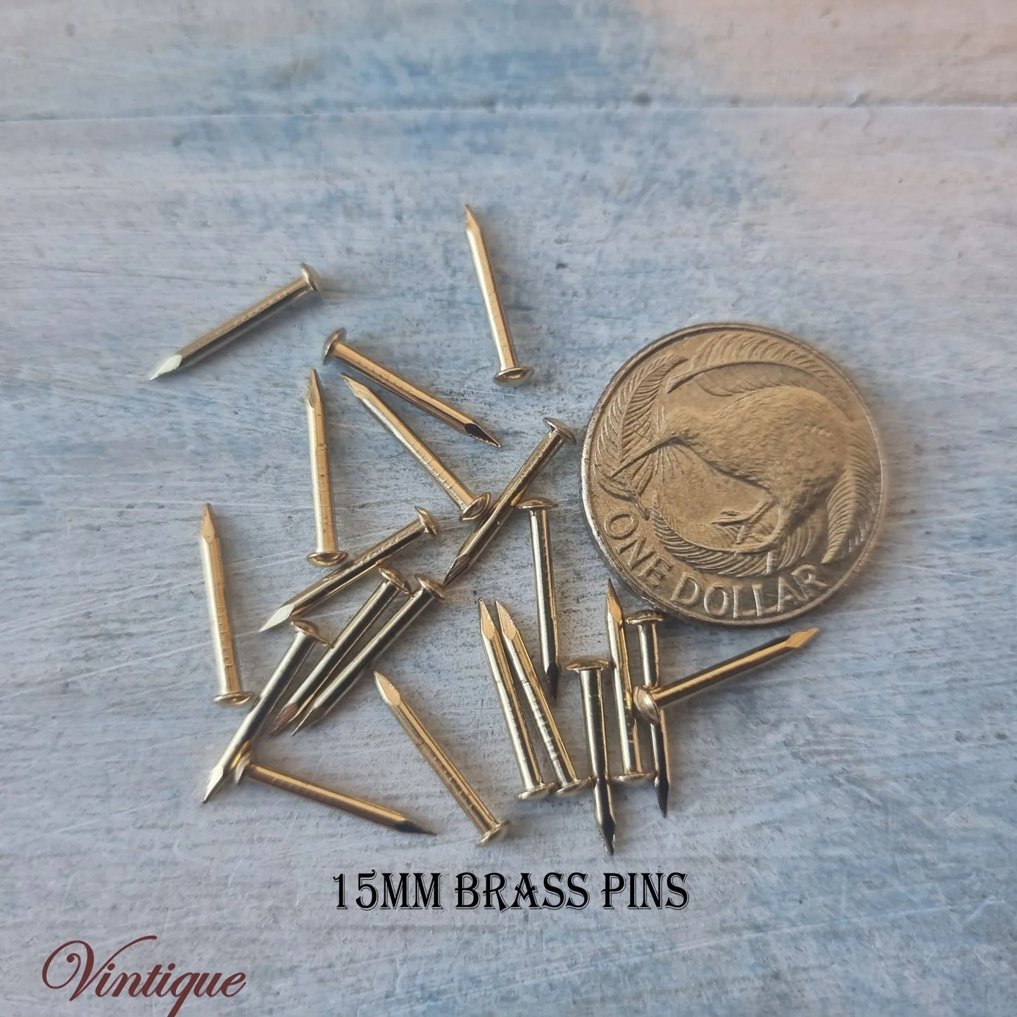 Brass Pins or panel pins 8, 10, 12, 15 & 20m (pkt 20) - Vintique Concepts