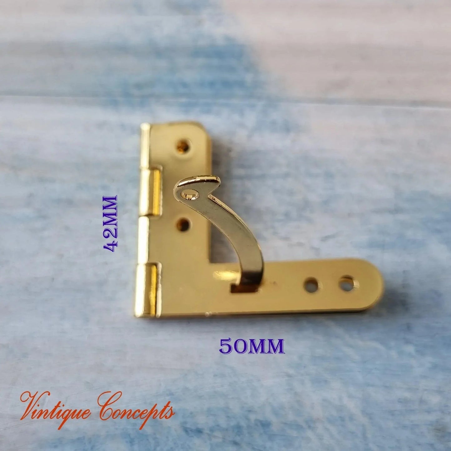Brass plated Quadrant Box Hinge 50mm x 42mm-Large size - Vintique Concepts