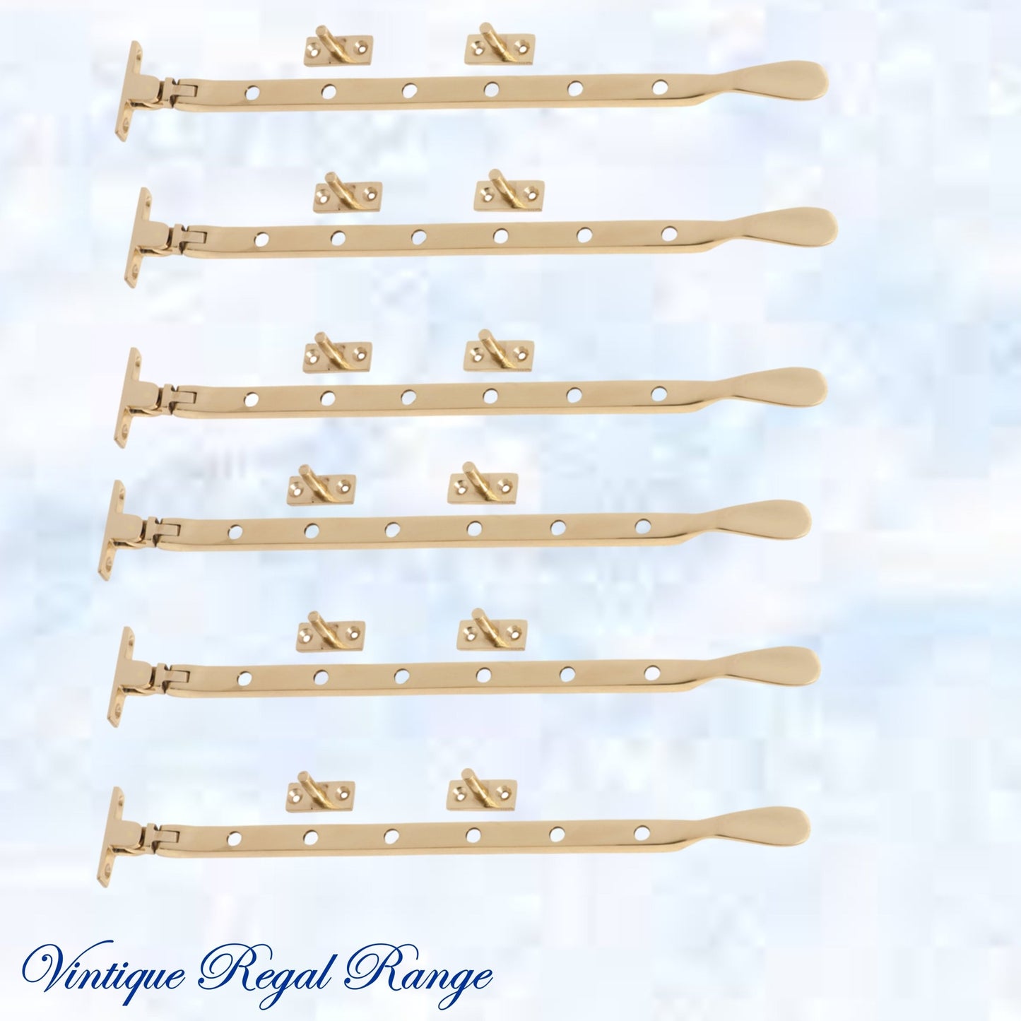 Polished Brass window stay 300mm with 5 holes-Base fixed-Vintique Concepts