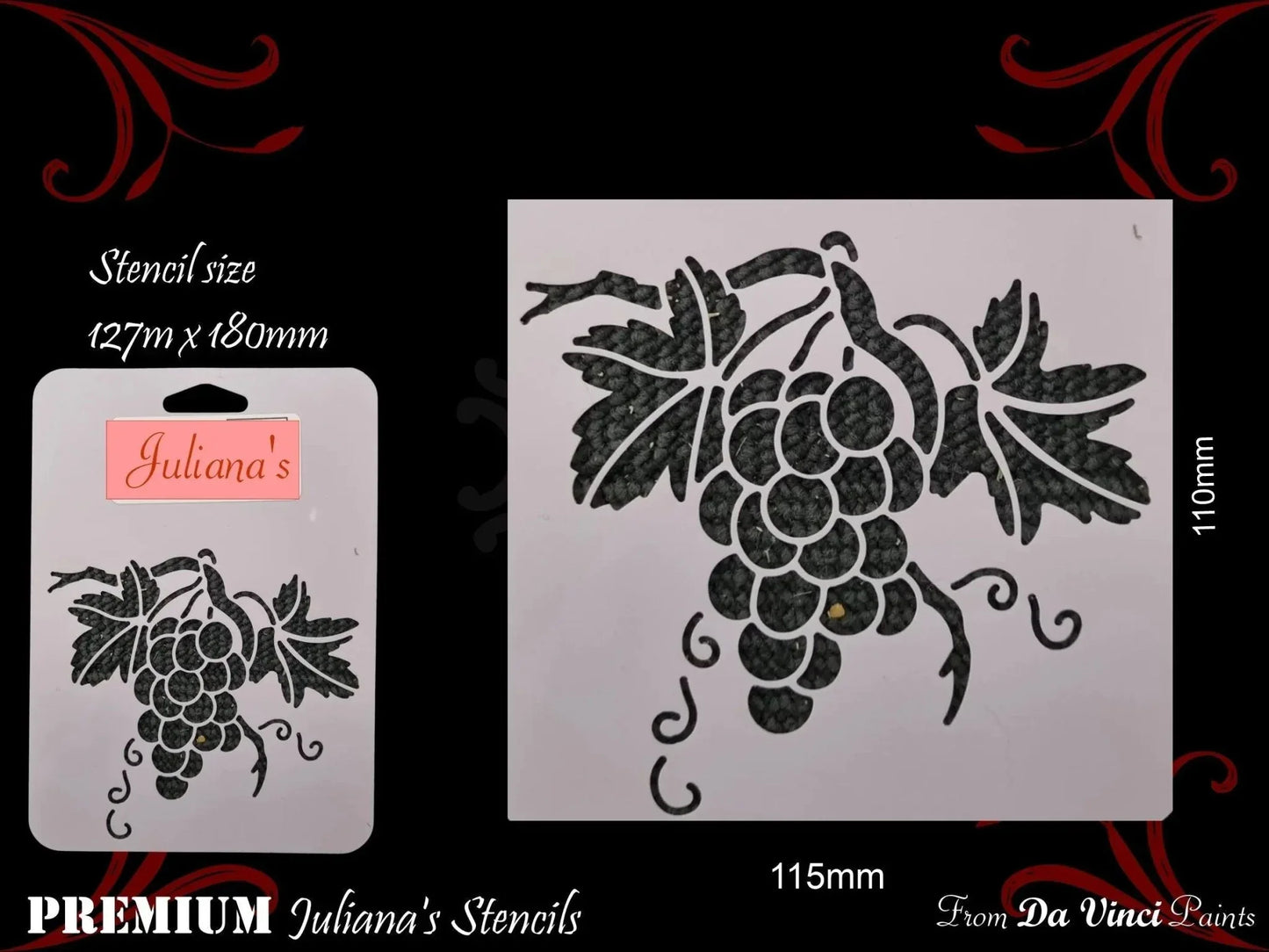 BUNCH OF GRAPES vintage furniture paint stencil 127mm x 180mm - Vintique Concepts