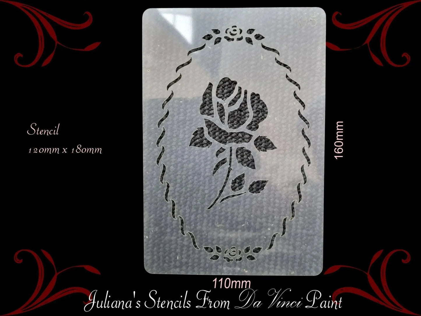 Cameo Rose vintage furniture paint stencil 120mm x 180mm - Vintique Concepts