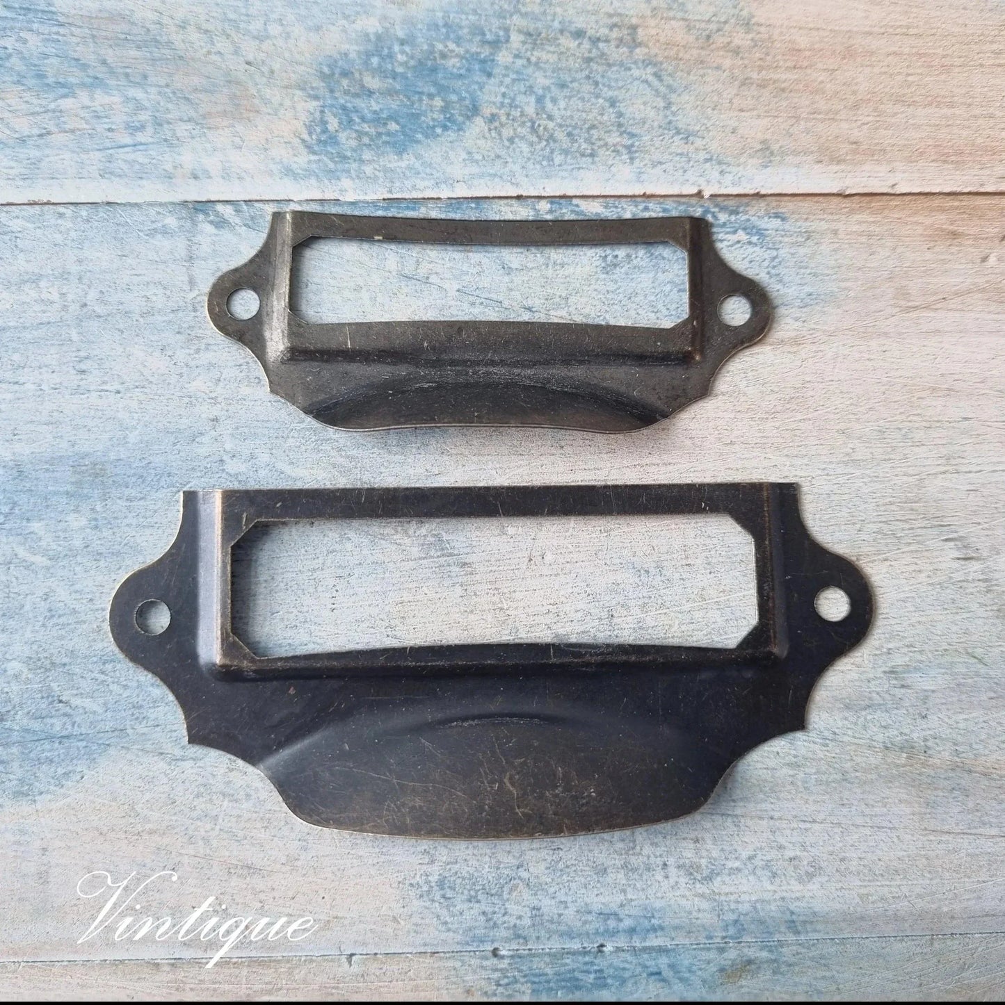 Card / Label holder drawer handle pull 70mm x 28mm Bronze - Vintique Concepts