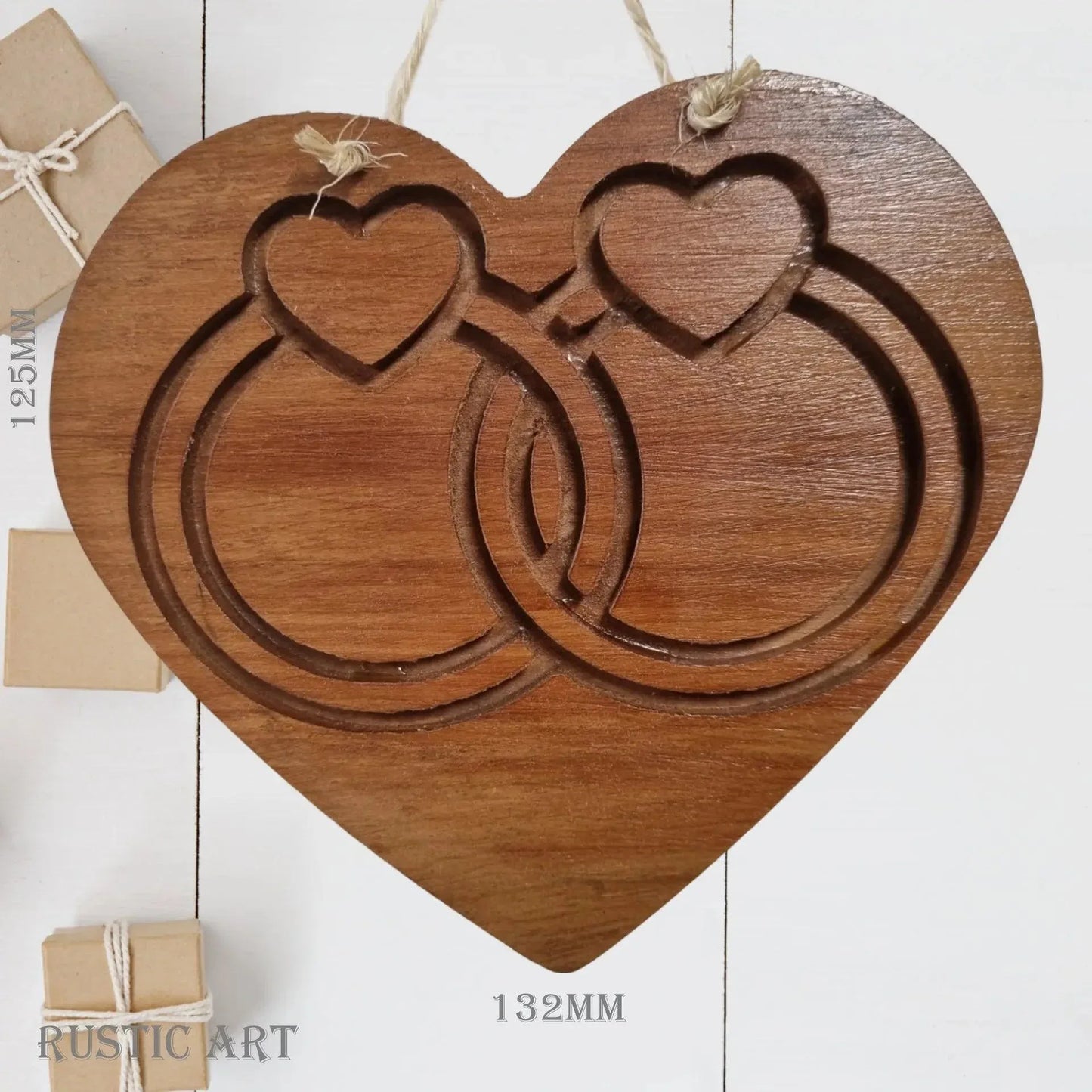 Carved Recycled Rimu "WEDDING RINGS" Heart - Vintique Concepts