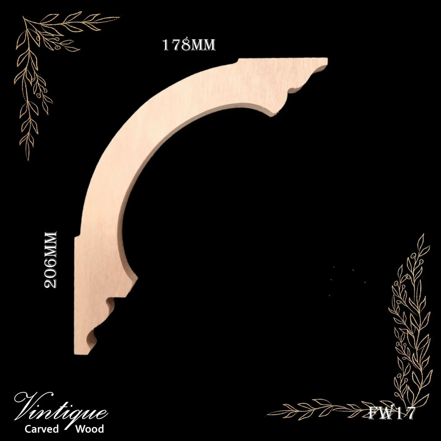 Carved Wooden Lace Fretwork Corner - Avonside (FW17) 178mm x 206mm - Carved Wooden Lace Corner Fretwork - Vintique Concepts