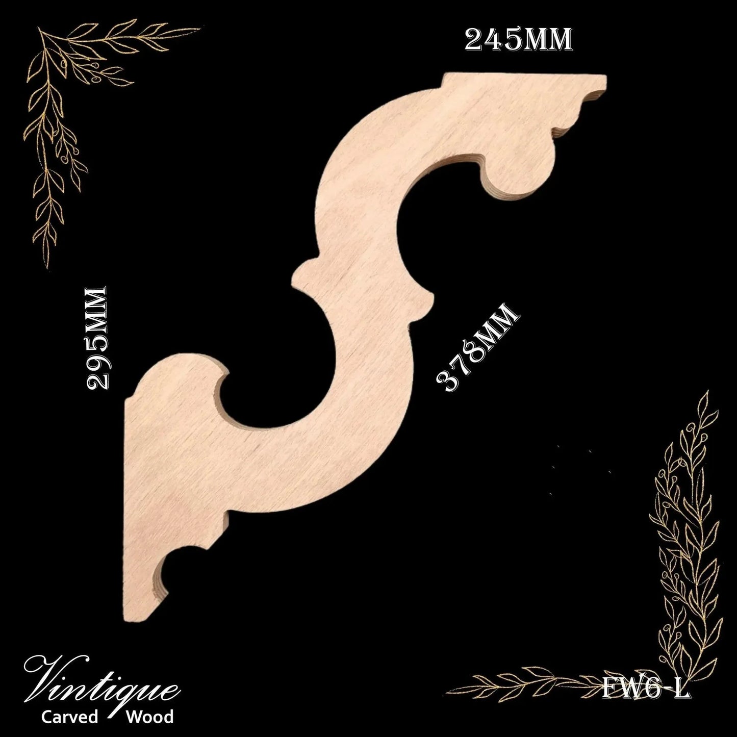 Carved Wooden Lace Corner - Homestead Large Fretwork 295mm x 245mm - Vintique Concepts