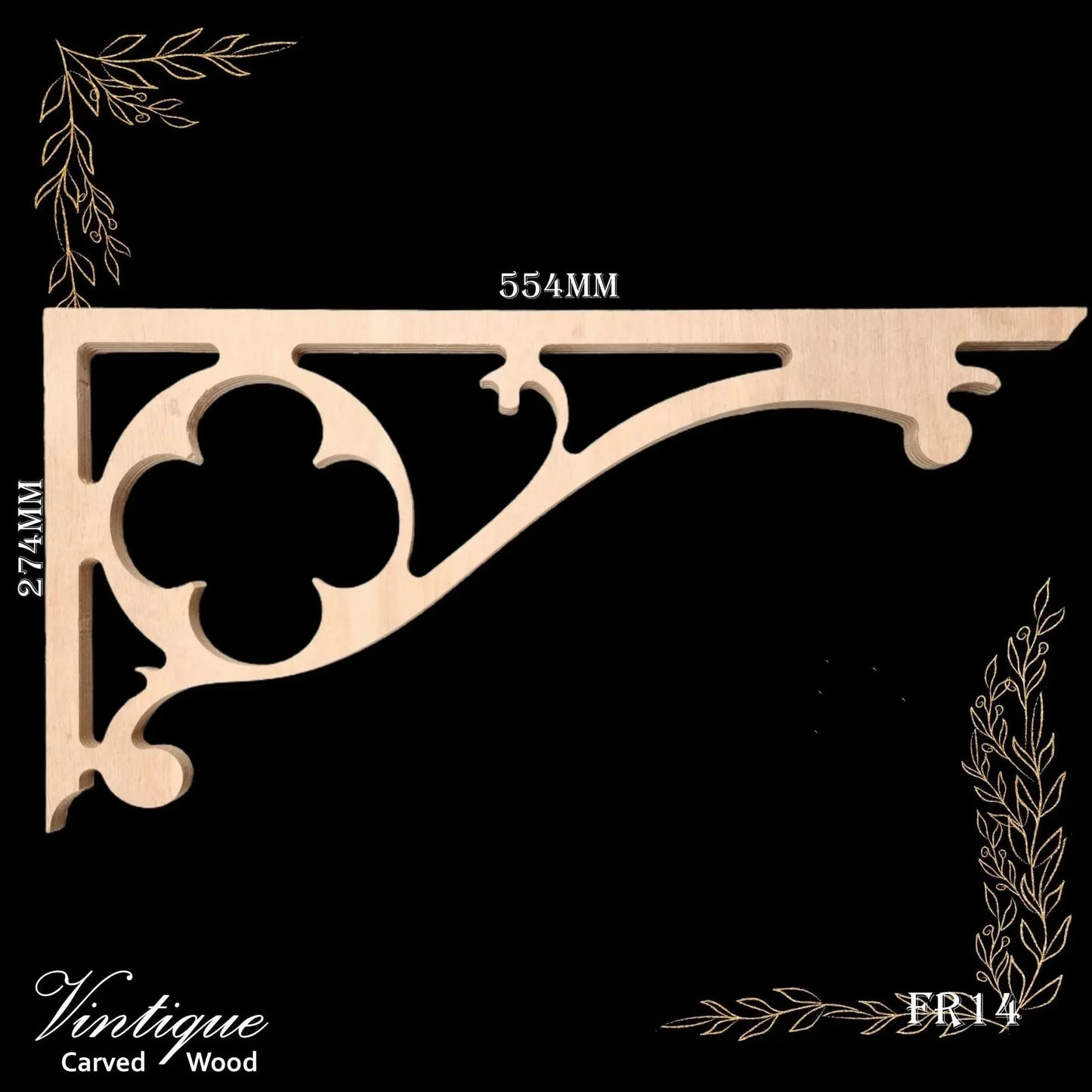 Wooden Lace Fretwork Corner - Carved Paddy's Clover (FW40) 554mm x 274mm - Vintique Concepts