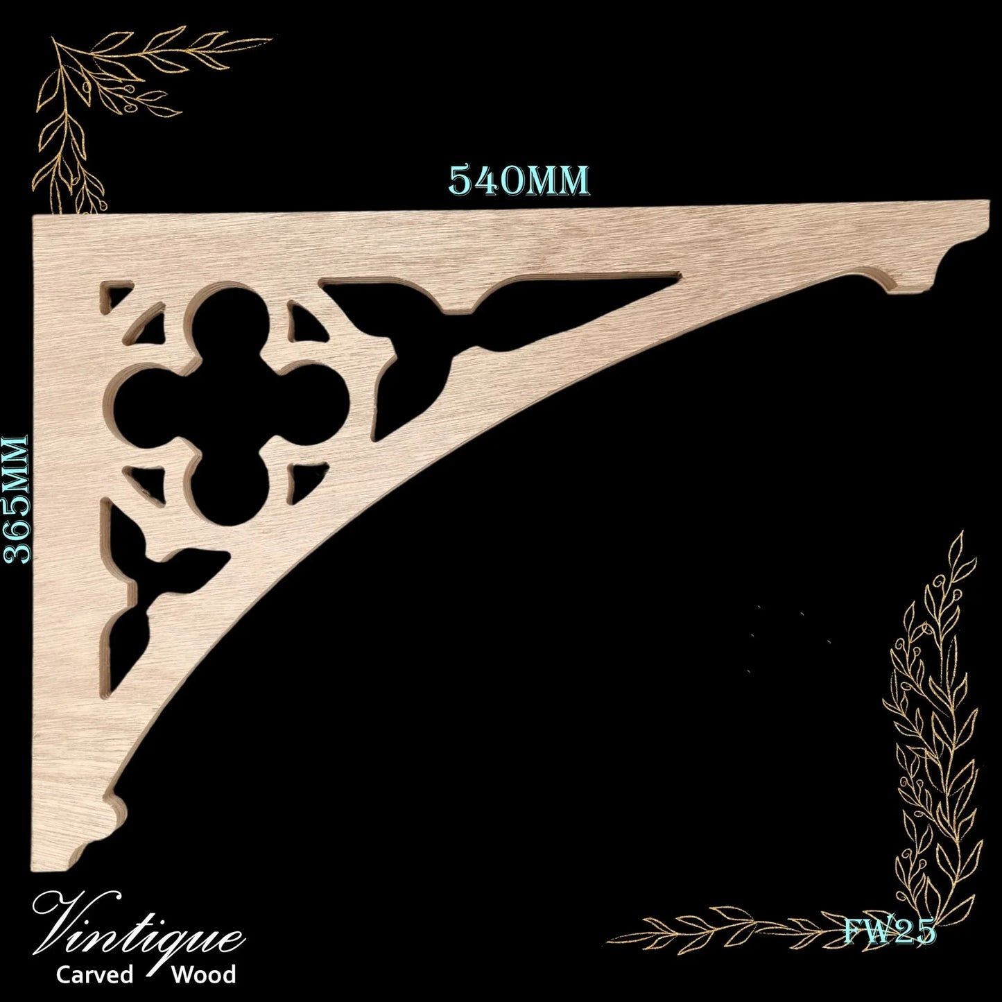 Carved wooden Lace Fretwork Corner -Remuera (FW25) 540 x 365mm - Vintique Concepts