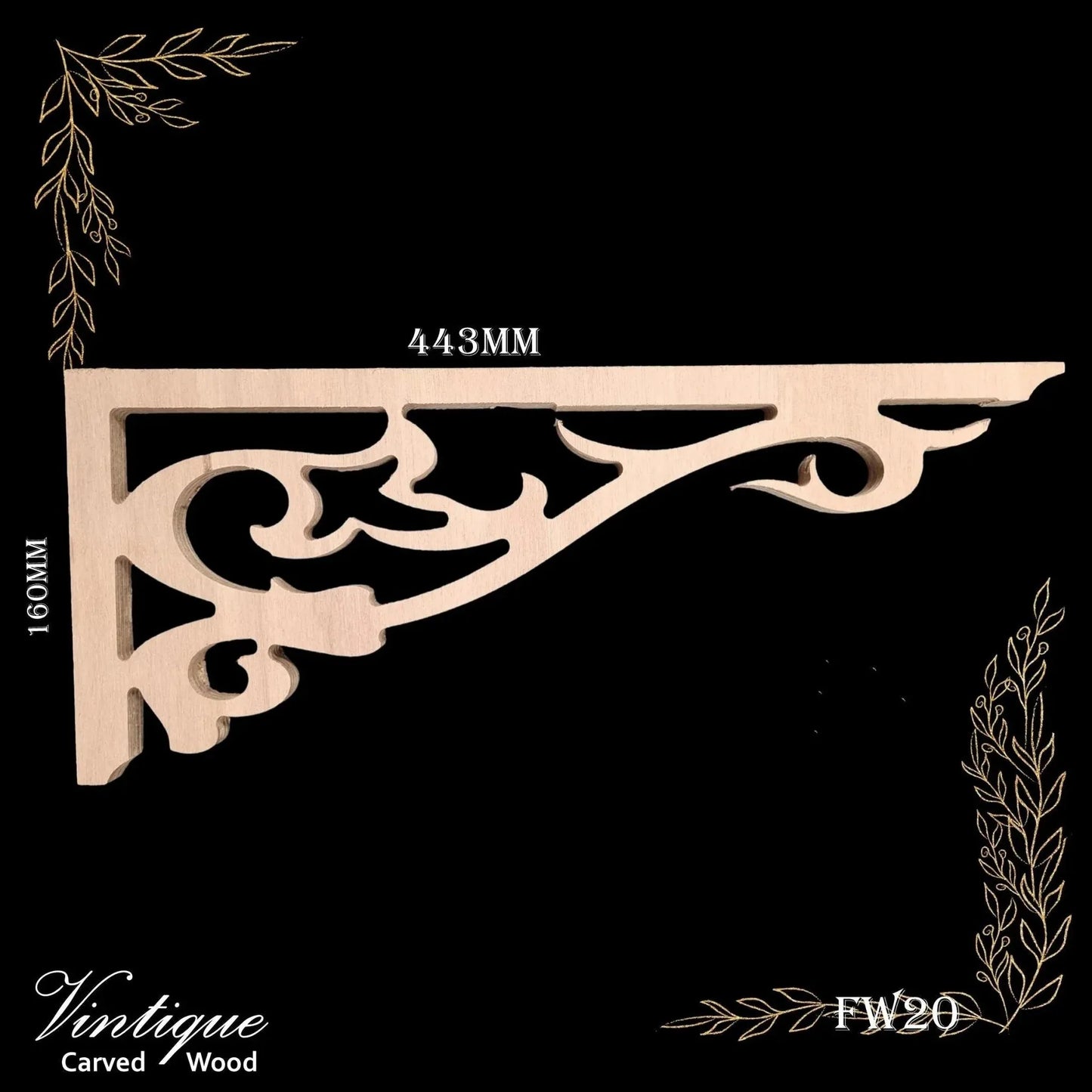 Carved Wooden Fretwork Corner - Stratford FW20 443m x 160mm Premium Quality - Vintique Concepts