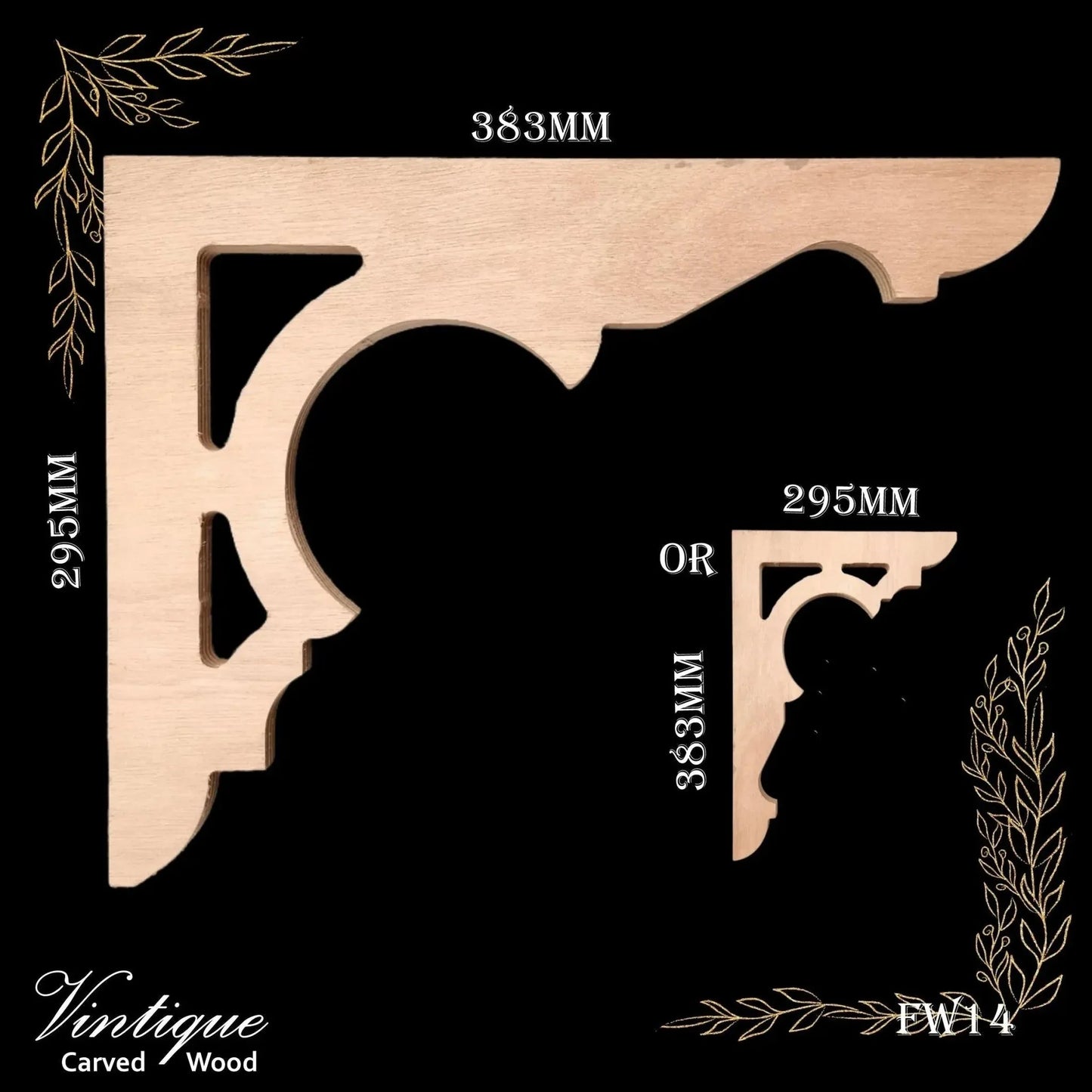 Carved Wooden Lace Fretwork Corner - Thorndon (FW14) 383mm x 295mm - Vintique Concepts