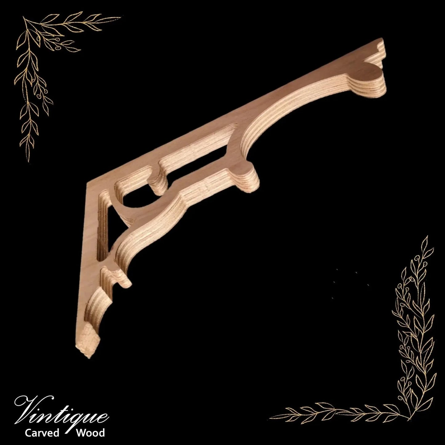 Carved Wooden Lace Fretwork - Ocean Wave Design 385mm x 195mm - Vintique Concepts