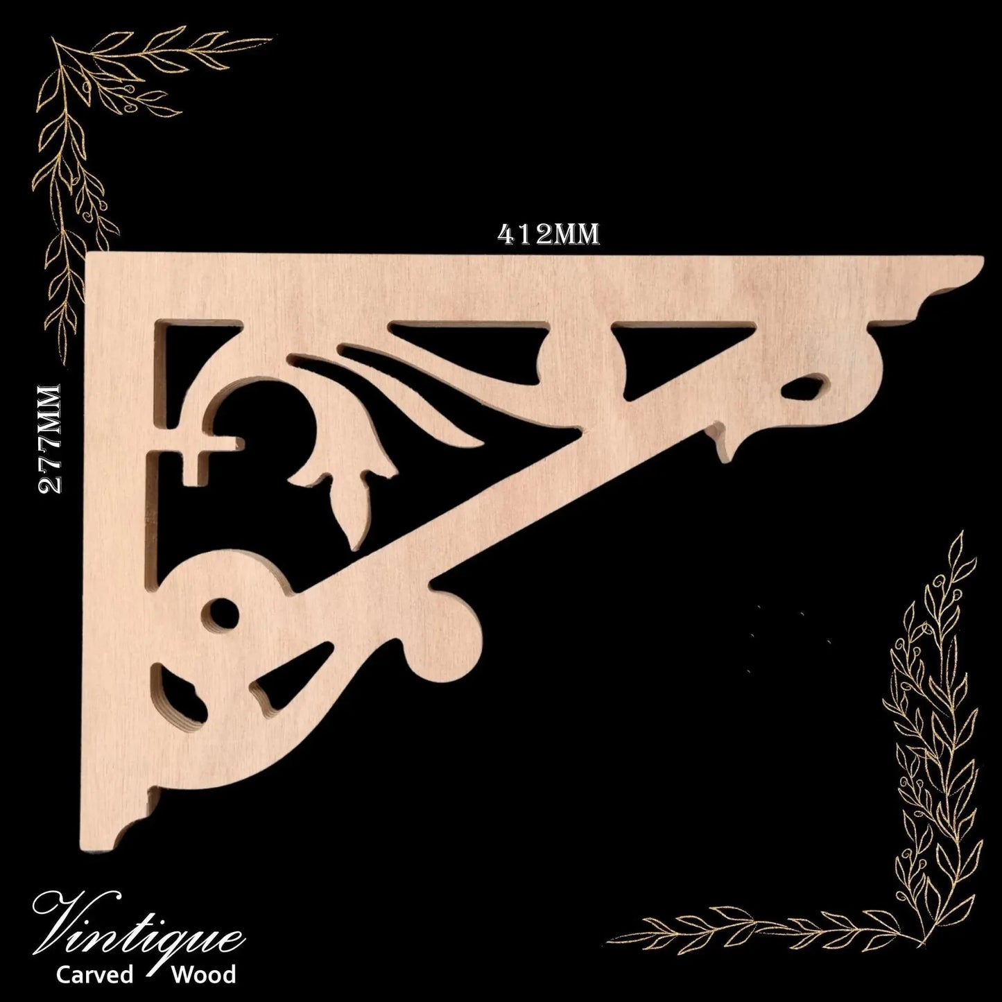 Carved Wooden Lace Fretwork - Ponsonby FW2 - 412mm x 277mm - Vintique Concepts