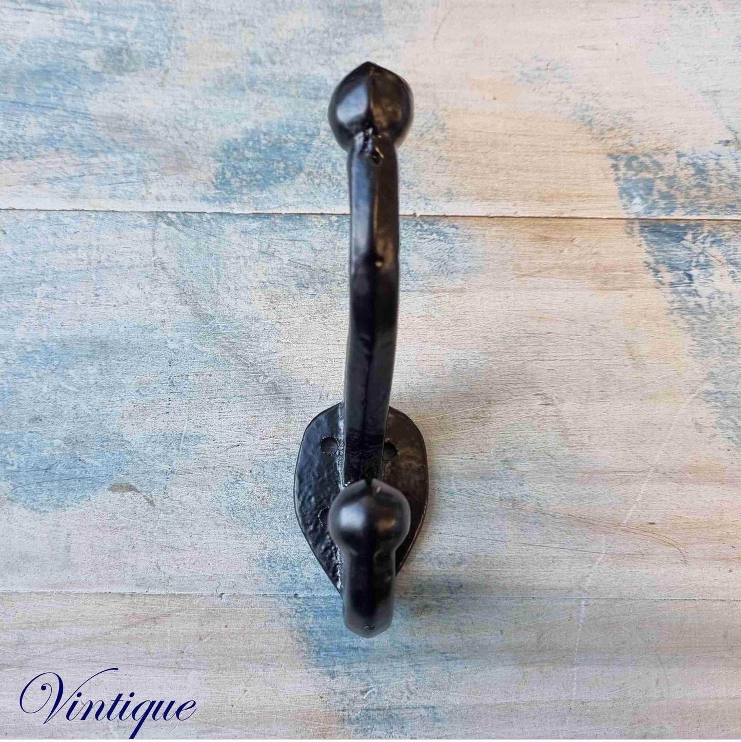 Cast Iron Coat Hook - 2 Ball Double Prong, 103mm Long - Vintique Concepts