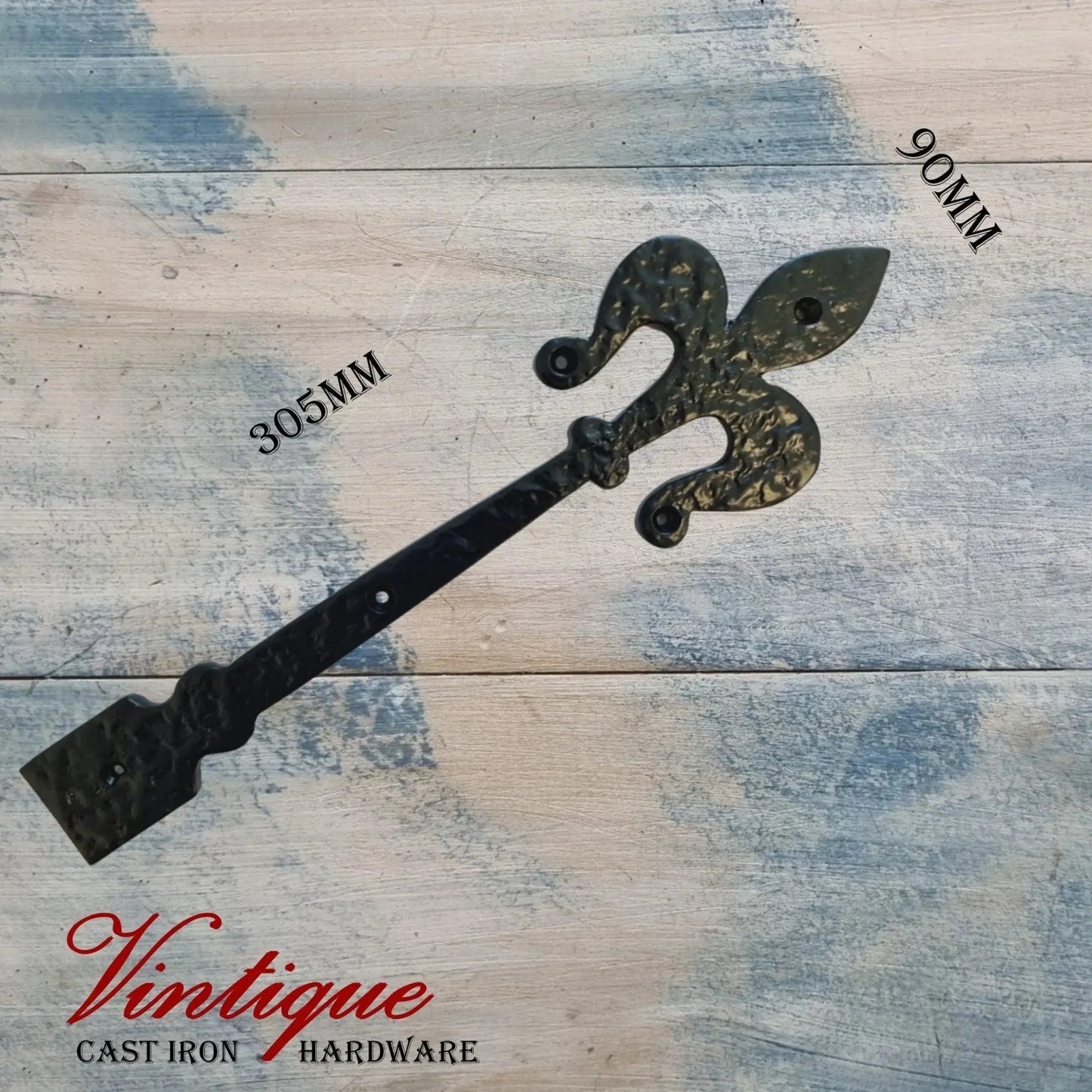 Cast Iron Faux Hinge Fleur De Lis - 305mm Long x 90mm Wide - Vintique Concepts