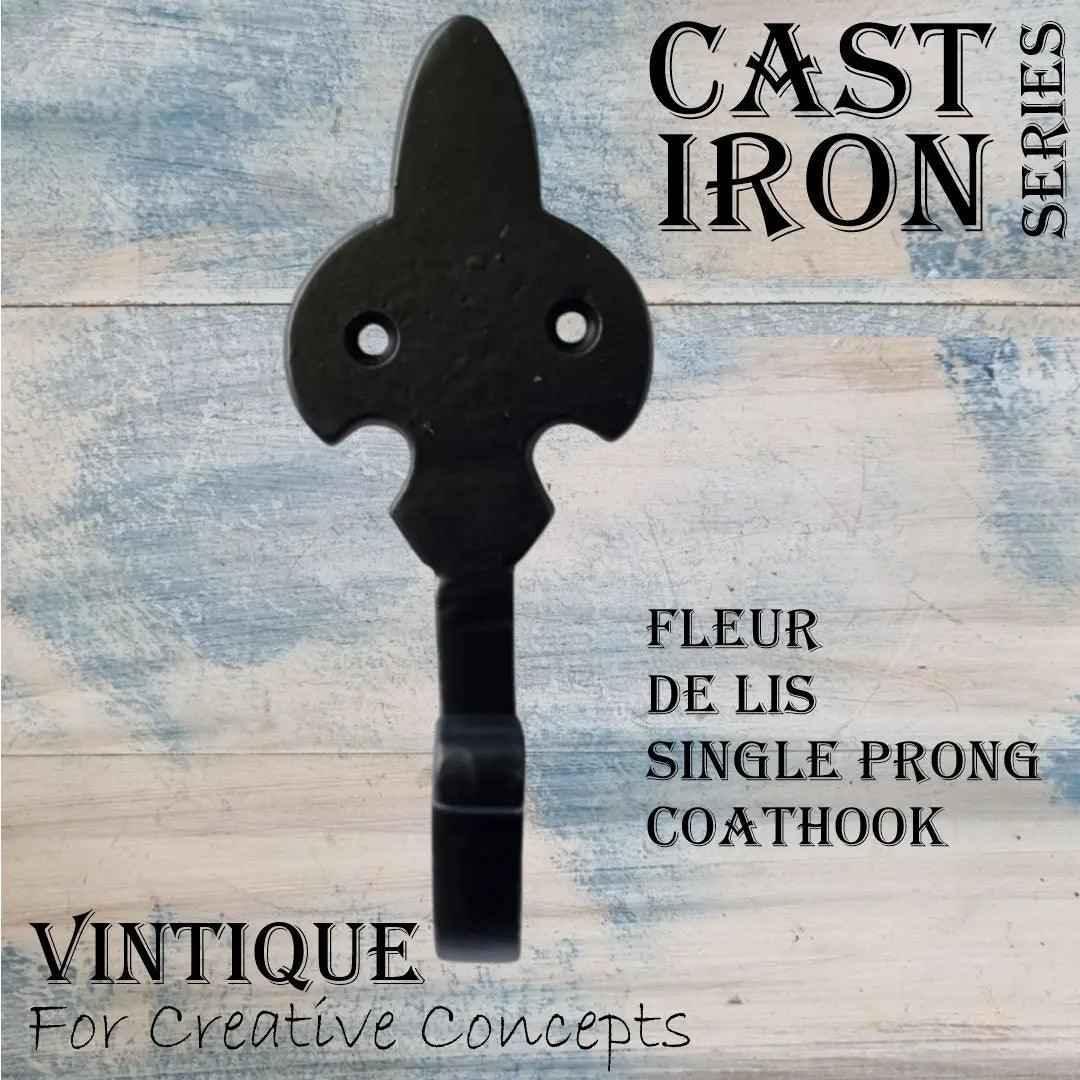 Cast Iron FLEUR DE LIS single prong Coathook 120mm long - Vintique Concepts