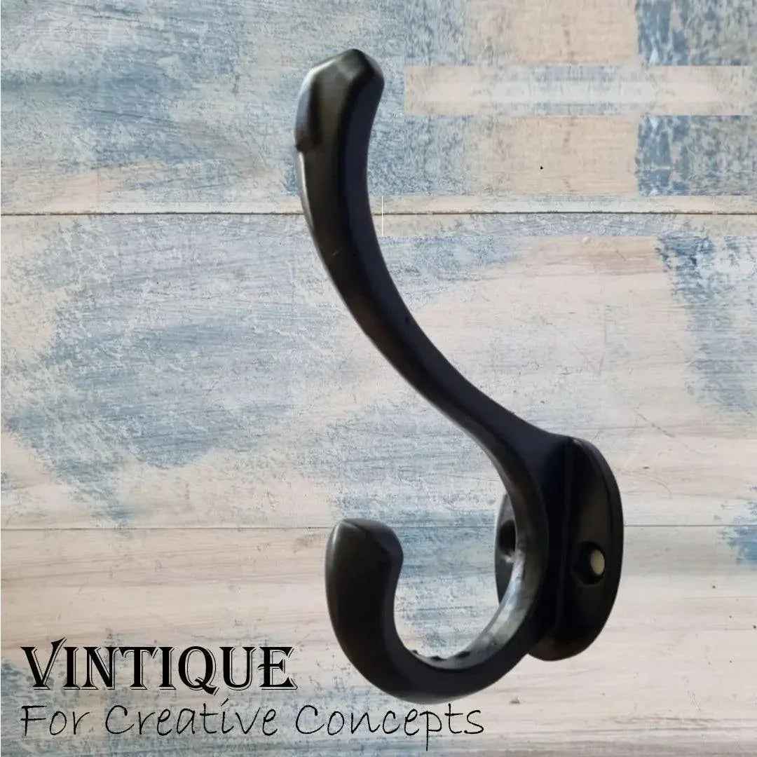Cast Iron VICTORIAN double prong Coathook 90mm long - Vintique Concepts