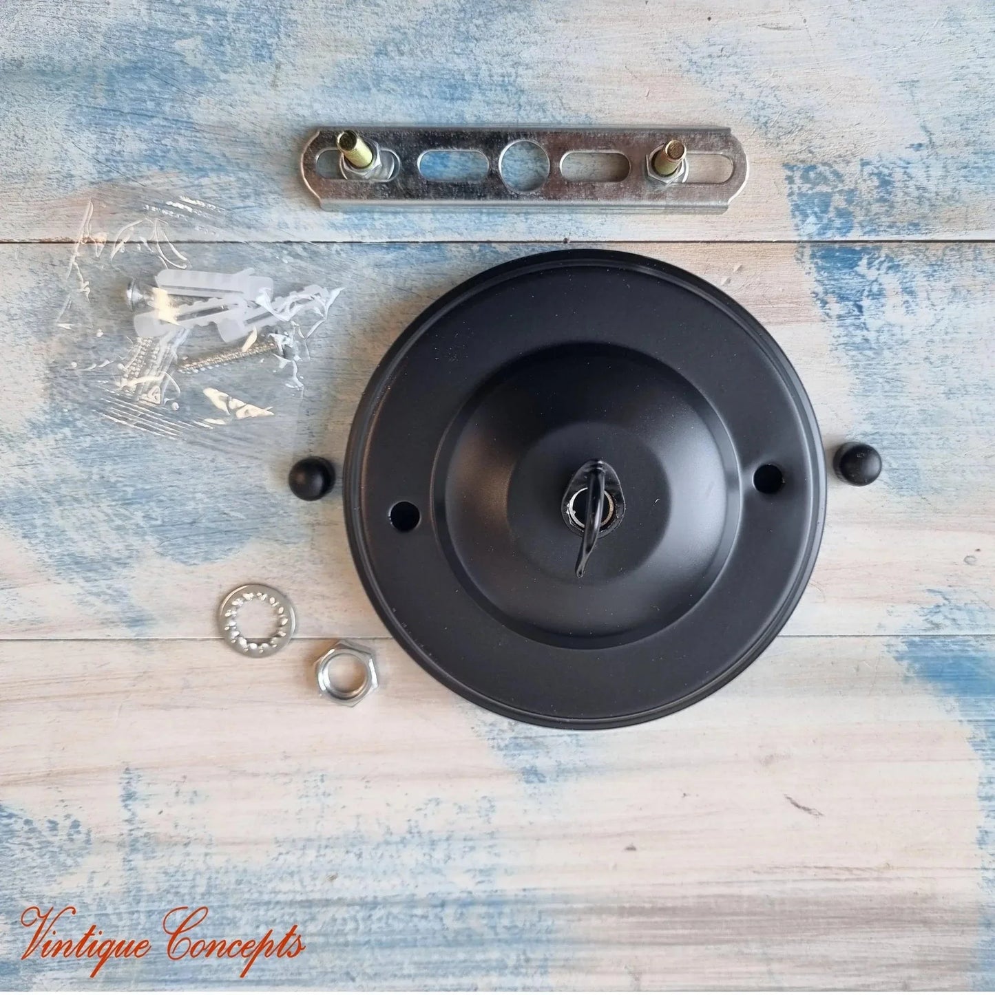 Ceiling Rose Cover Plate - Black Chandelier and Plant Hook - Vintique Concepts