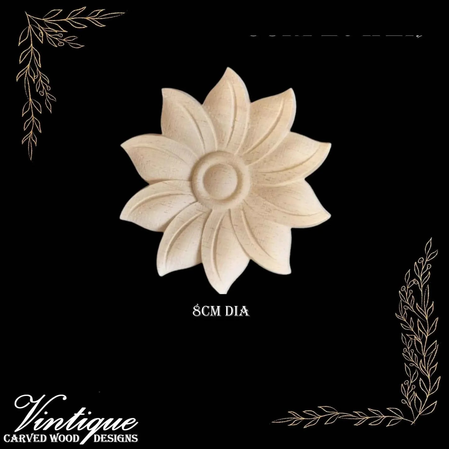 Centre Sunflower wood applique 8cm Diameter - Vintique Concepts