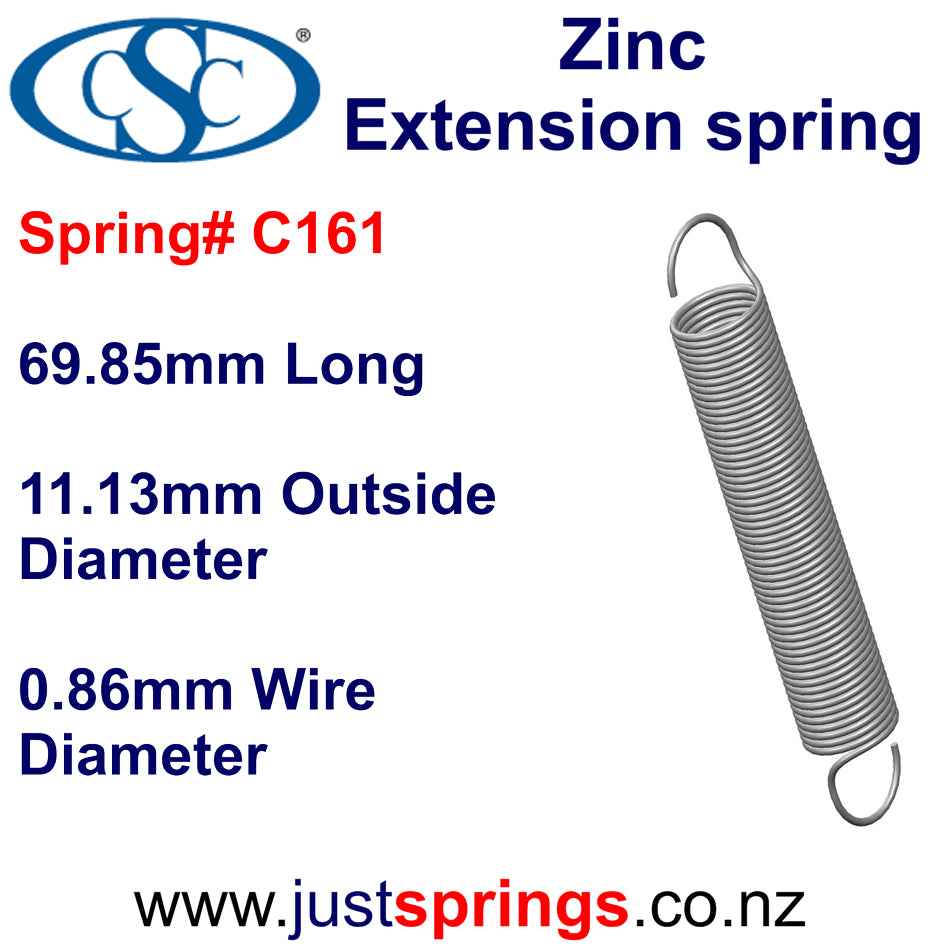 Zinc Extension Spring 88.9 mm long (11.13 OD x 1.19 WD) C163 from Century