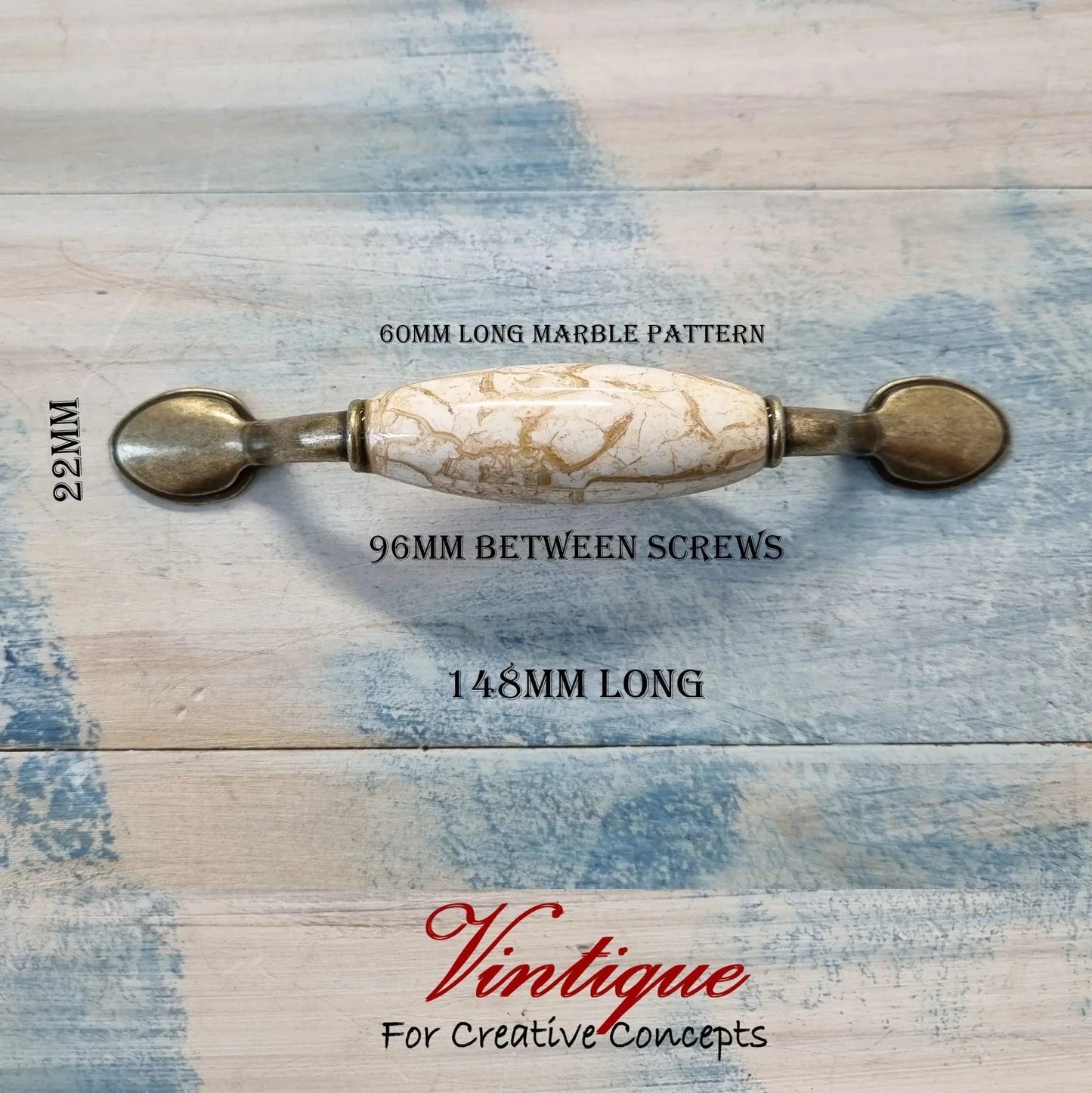 Ceramic 60mm Marble pattern Bronze Drawer / Cabinet vintage handle 148mm length - Vintique Concepts