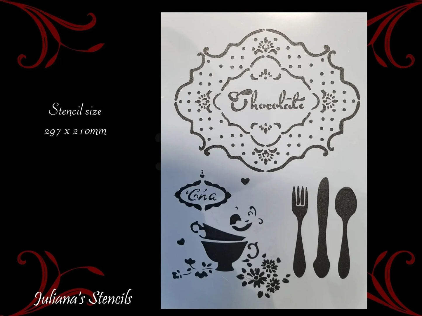 Chocolate Knife & Fork furniture paint stencil (A4 Size) - Vintique Concepts