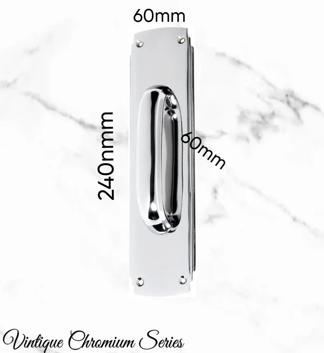 Chrome Art Deco Pull handle w/backplate 240x60mm - Vintique Concepts